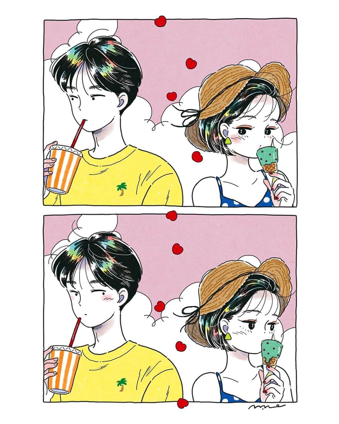mameのインスタグラム：「○お知らせ○ 8/17〜8/30まで渋谷で開催の「ズッキュン♡郵便局」で販売される、ポストカードのイラストを描かせていただきました！ イラストは、アンケートに答えたら貰えるプレゼントのステッカーにも使用いただいてます。 入場無料なので、渋谷にお越しの際はぜひ遊びに来てください〜💌📮  https://www.post.japanpost.jp/event/zukkyun/」