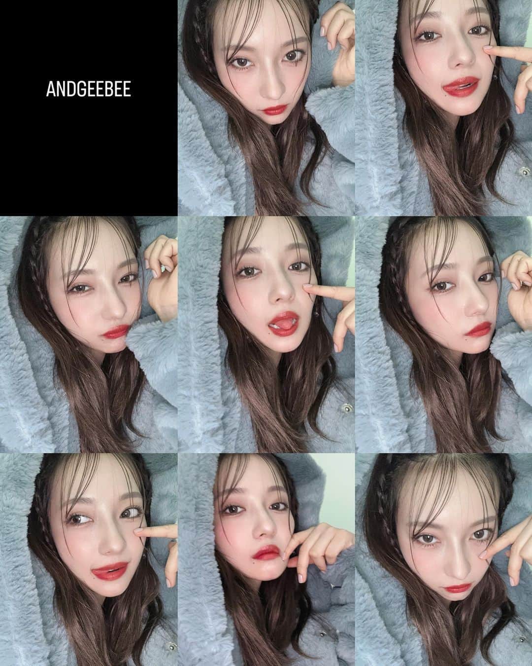村瀬紗英のインスタグラム：「#dailylook 人気のファーパーカーに新色(:  ブルーも作ったねんっ🦋🖤🖤 @andgeebee_official  unisexファーパーカー 11/3  #ANDGEEBEE #2023 #AW #Collection #🦊」