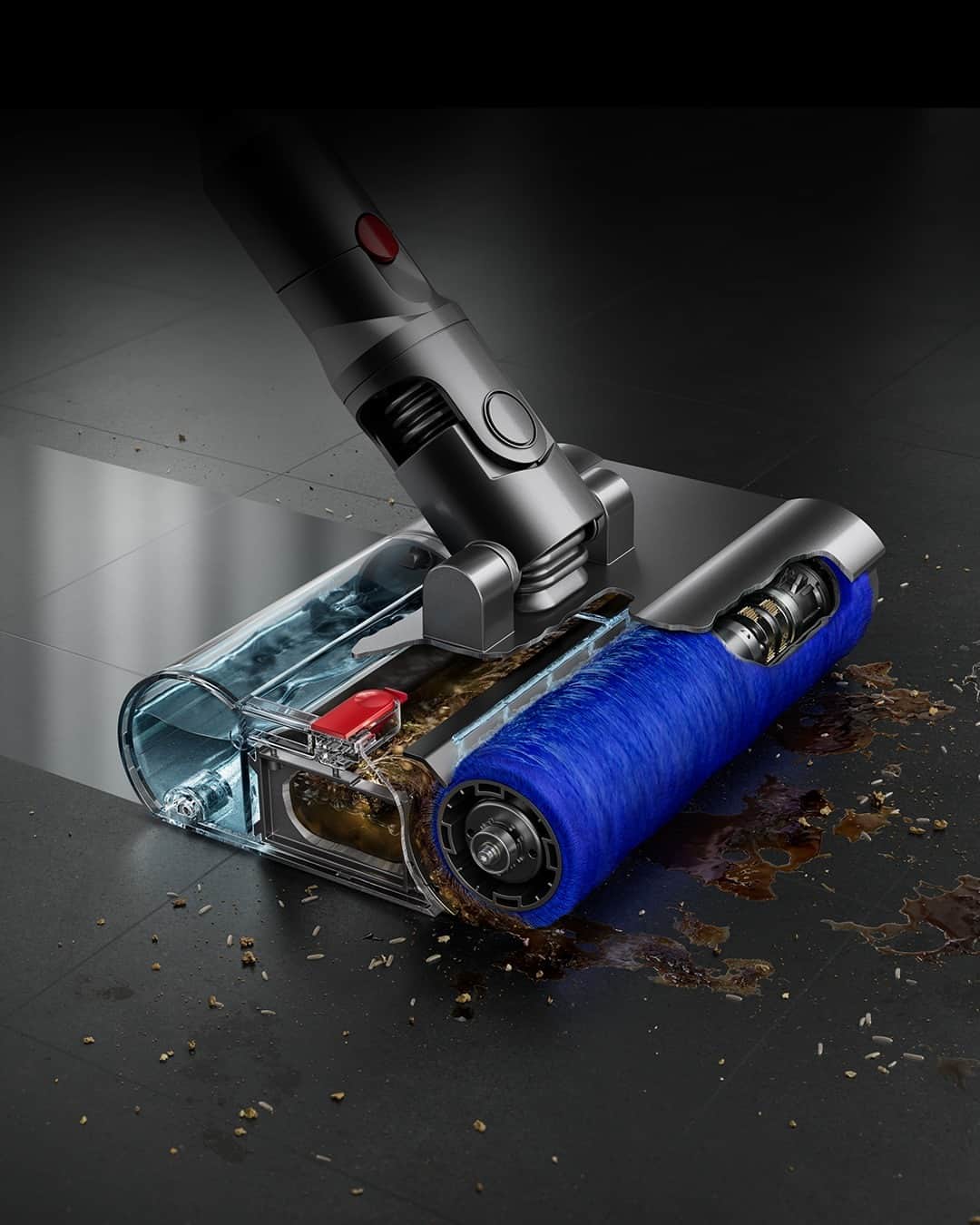 Dysonのインスタグラム：「Our all-in-one vacuum now washes hard floors too.  The Dyson V12s Detect Slim Submarine™ has a unique wet roller head that washes floors with clean water. It removes spills and stains, and extracts dirt on every revolution  Now available in Singapore, China, Hong Kong, Japan, Korea and India. Discover more using the link in bio.  #DysonSubmarine #V12sSubmarine #WetandDryVacuum #DysonTechnology」