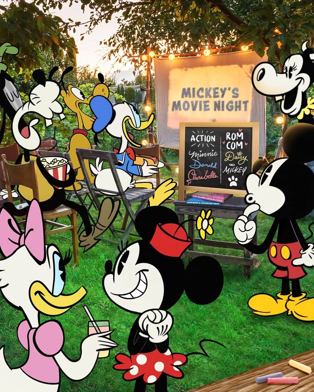 のインスタグラム：「You’re invited to Mickey’s end of Summer movie night! Which movie are you picking? 🍿🎥」