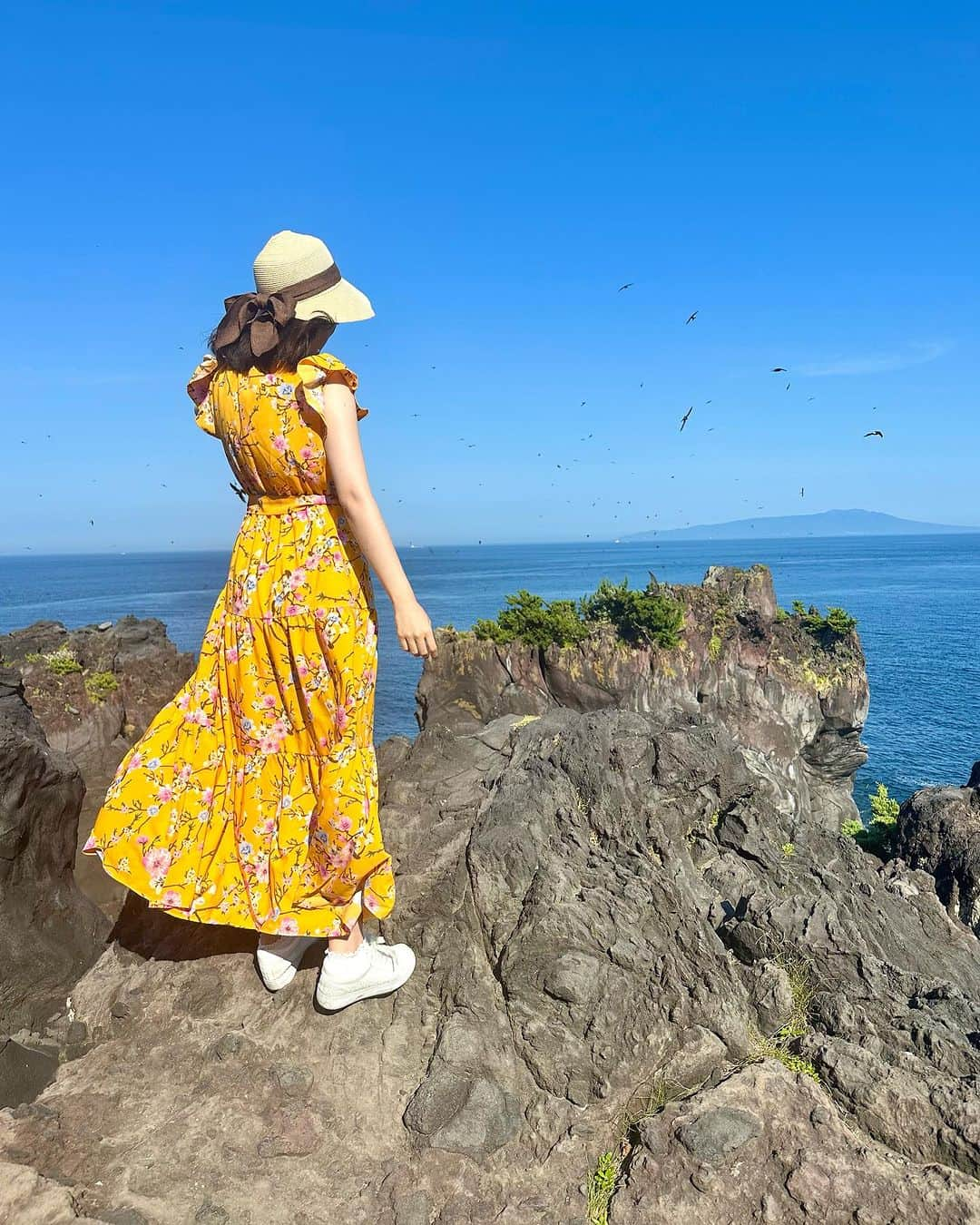 浅井麻里のインスタグラム：「🌊城ヶ崎海岸🌊 ⁡ 静岡県/伊東市の絶景スポット✨ ⁡ 城ヶ崎海岸の断崖絶壁🌊 ⁡ こんな崖のすれすれまで行けるようになってるの びっくり！すごい！✨😳 (撮影：お父さん) ⁡ 高いとこ大好き人間だからテンション上がった❤️← 波の音や風が気持ちよかったー！！ ⁡ 鳥めっちゃ苦手だから鳥の大群の方に ビビってたわたし🤣 ⁡ ⁡ #城ヶ崎海岸 #伊豆観光 #伊豆観光スポット #城ヶ崎 #静岡観光 #静岡観光スポット #伊豆 #静岡 #伊東 #伊東観光 #伊東旅行 #タビジョ #旅ライター #トラベルライター #国内旅行 #伊豆半島 #たびすたぐらむ #絶景 #絶景スポット #retrip_nippon #旅スタグラム #断崖絶壁 #断崖絶壁の絶景」