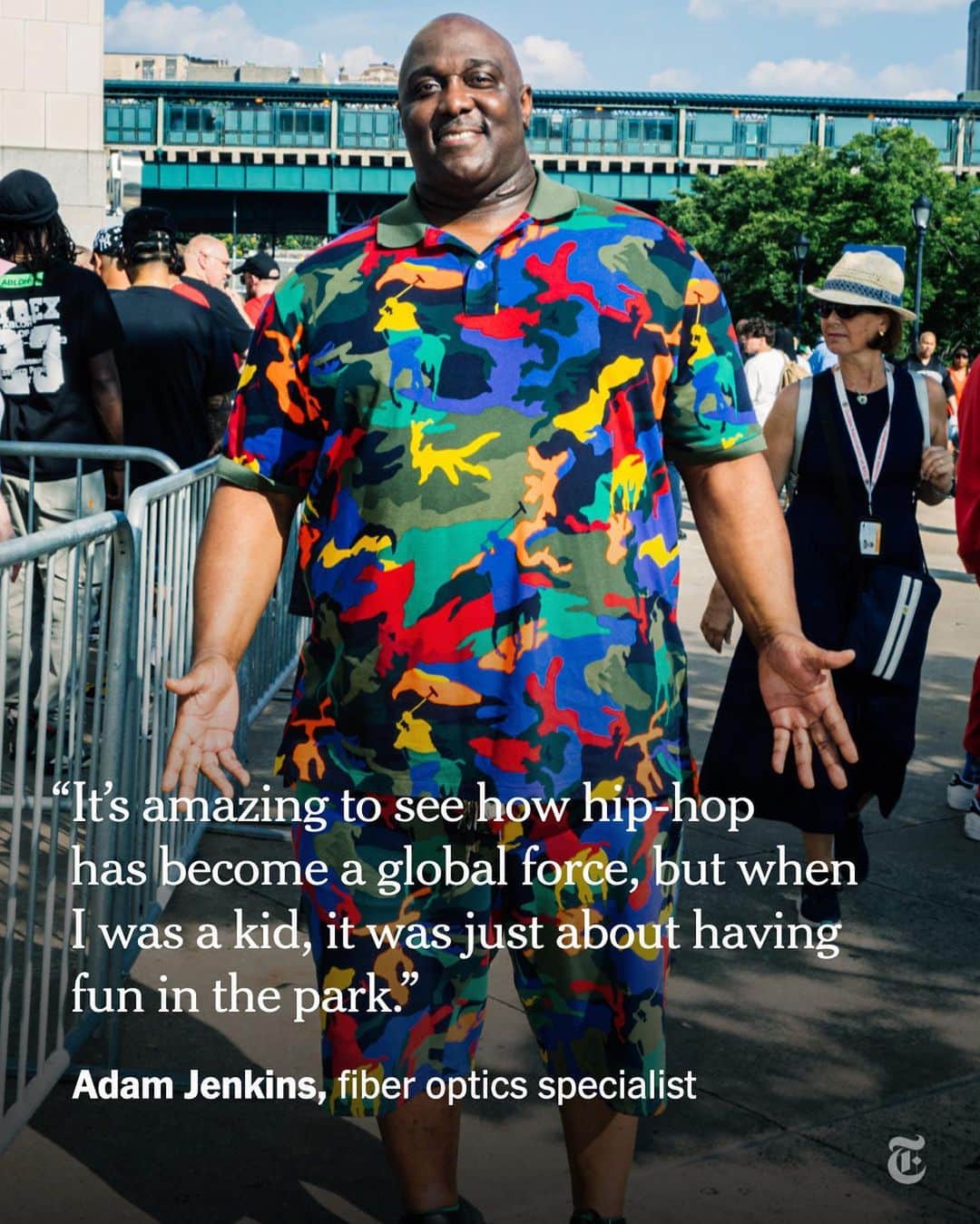 New York Times Fashionさんのインスタグラム写真 - (New York Times FashionInstagram)「The start of hip-hop dates to Aug. 11, 1973, when DJ Kool Herc created continuous break-beats by working two turntables during a party in a rec room at 1520 Sedgwick Ave in the Bronx. On Friday night, exactly 50 years later, a concert was held at Yankee Stadium — roughly a mile and a half from hip-hop’s birthplace — to honor the occasion, featuring Run-DMC, Slick Rick, Ice Cube, Snoop Dogg, Lil’ Kim and Nas. DJ Kool Herc, 68, also appeared onstage to accept an award.  Before the show, which was billed as “Hip Hop 50 Live,” the scene outside the stadium was heavy with fans of the sounds from the ’70s, ’80s and ’90s. Middle-aged couples on date nights arrived wearing matching Adidas track suits. A man strolled the promenade carrying a boombox and wearing a Kangol hat. Hawkers sold pins with pictures of Biz Markie and The Notorious B.I.G.  In interviews with The New York Times, attendees reflected on hip-hop’s 50th. Some recalled witnessing the park jams and parties that defined the genre’s beginnings. Tap the link in our bio to read more reflections on hip-hop and to see more looks from outside the show. Photos by @poupayphoto」8月15日 1時42分 - nytstyle