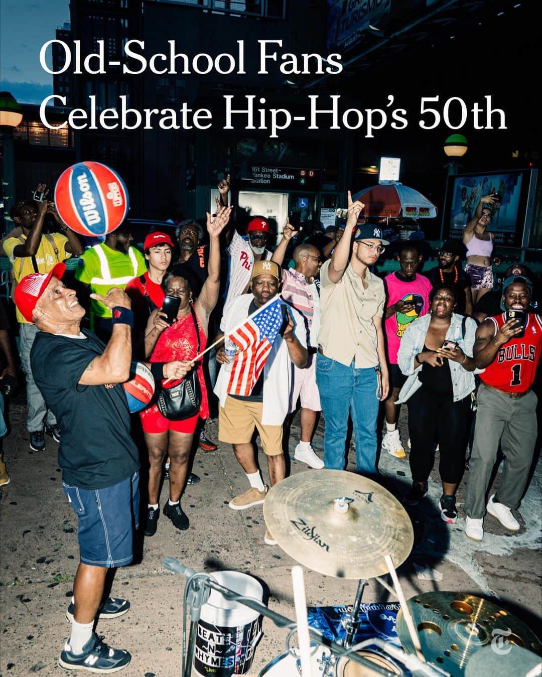 New York Times Fashionのインスタグラム：「The start of hip-hop dates to Aug. 11, 1973, when DJ Kool Herc created continuous break-beats by working two turntables during a party in a rec room at 1520 Sedgwick Ave in the Bronx. On Friday night, exactly 50 years later, a concert was held at Yankee Stadium — roughly a mile and a half from hip-hop’s birthplace — to honor the occasion, featuring Run-DMC, Slick Rick, Ice Cube, Snoop Dogg, Lil’ Kim and Nas. DJ Kool Herc, 68, also appeared onstage to accept an award.  Before the show, which was billed as “Hip Hop 50 Live,” the scene outside the stadium was heavy with fans of the sounds from the ’70s, ’80s and ’90s. Middle-aged couples on date nights arrived wearing matching Adidas track suits. A man strolled the promenade carrying a boombox and wearing a Kangol hat. Hawkers sold pins with pictures of Biz Markie and The Notorious B.I.G.  In interviews with The New York Times, attendees reflected on hip-hop’s 50th. Some recalled witnessing the park jams and parties that defined the genre’s beginnings. Tap the link in our bio to read more reflections on hip-hop and to see more looks from outside the show. Photos by @poupayphoto」