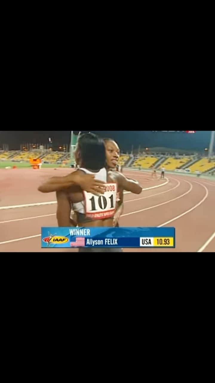 アリソン・フェリックスのインスタグラム：「Once in a while I got to have some fun in the 100m 🤗」