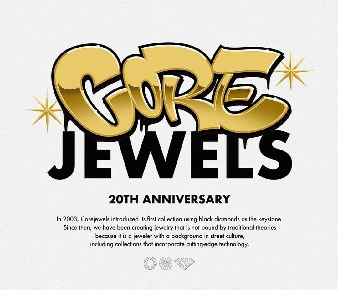 コアジュエルスのインスタグラム：「20TH ANNIVERSARY | CORE JEWELS  created by @takuya_k_  いつもCORE JEWELSをご愛顧いただきましてありがとうございます。創設20周年を迎えることができました。ひとえに皆様のご愛顧の賜物と深く感謝を申し上げます。  #corejewels #corejewelslab #corejewelsharajuku  #diamond #blackdiamond #custom #jewelry #grillz」