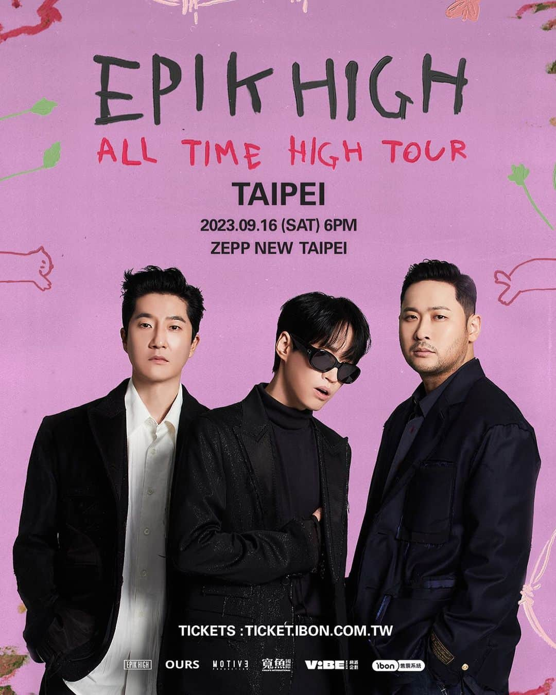 ミスラ・ジン のインスタグラム：「EPIK HIGH <ALL TIME HIGH TOUR> IN TAIPEI  HIGH SKOOLS!! Get ready for an EPIK one-night-only performance at ZEPP NEW TAIPEI🚀🔥   🗓️Sep 16(Sat) 2023, 6PM   🎟Tickets will go on-sale on Aug 19(Sat), 12PM(NST) ticket.ibon.com.tw  #에픽하이 #EPIKHIGH」