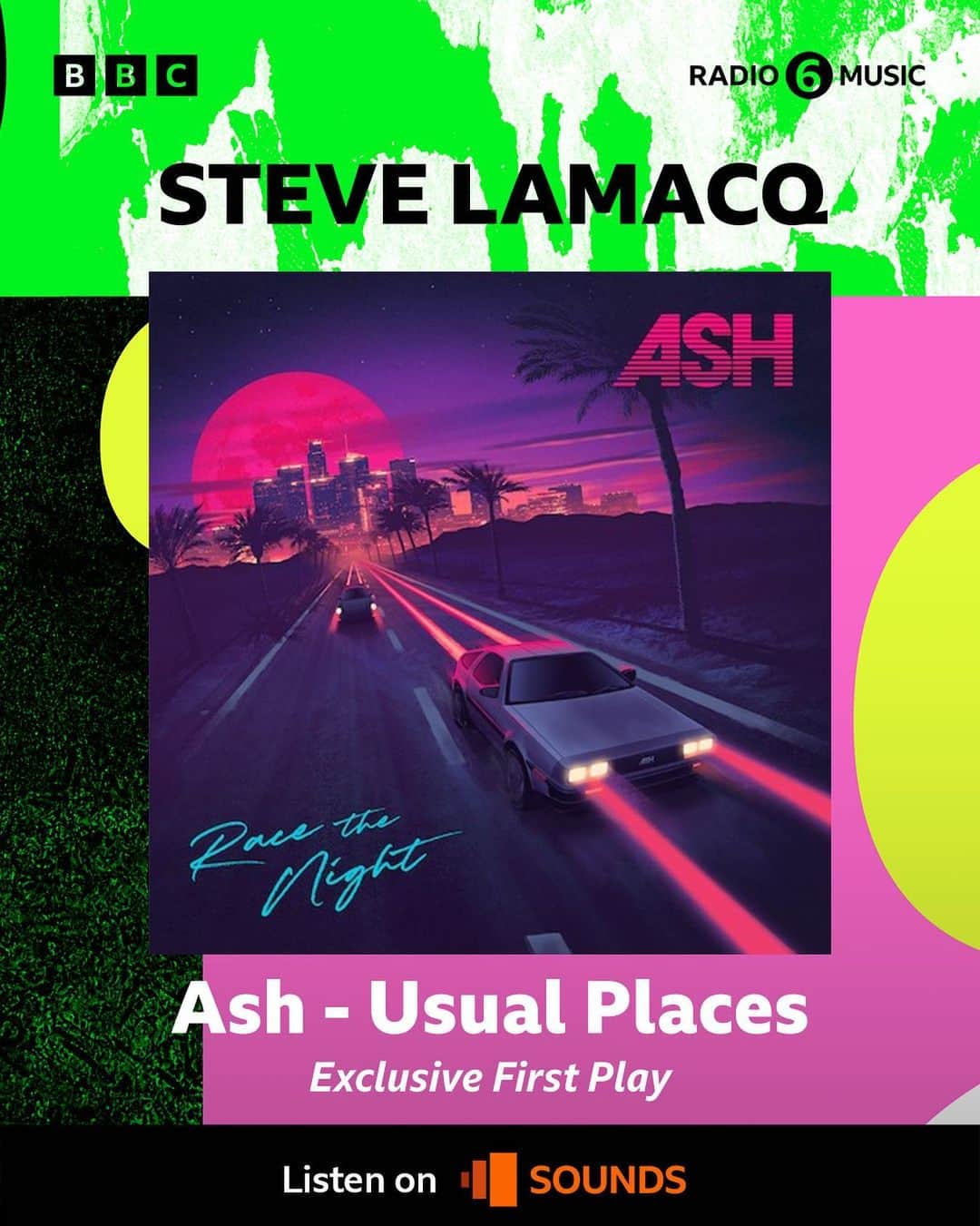 アッシュのインスタグラム：「Tune into Steve Lamacq's @bbc6music show from 4pm today to hear our new single 'Usual Places' first!  Listen at you're leisure from 5.30pm on all digital platforms」