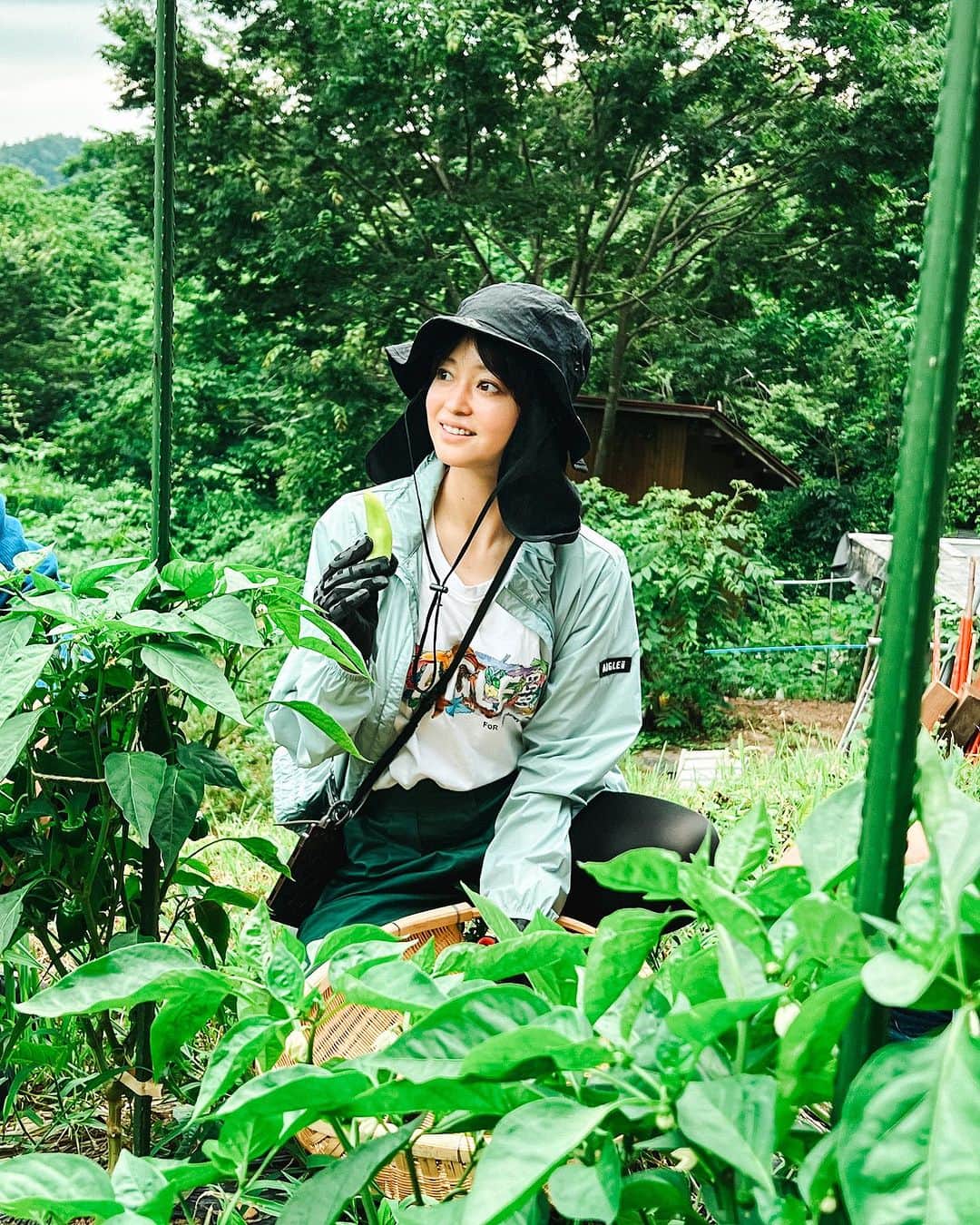 小林涼子さんのインスタグラム写真 - (小林涼子Instagram)「. かっこよく決まった！✨ けれど、降りるのはへっぴり腰😂  今回、農的生活や循環について学ぶ機会をいただき LIFE FARMING CAMP in NOZAWA-ONSEN へ行ってきました🏕️  ぶなの森は、落ちた葉が、土を育て、水を綺麗にする 自然の濾過層のよう🌱 森の後は畑で収穫🍅 初めて見る 地元野菜のボタンコショウ🫑に興味津々。 そして、 畑で採れた野菜や地元の食材でシェフが ディナーに🤤 と盛りだくさんな1日目を過ごしました。  実は、ラジオで6月は沢山歩いて植林チャレンジをした more treesとAIGLEのコラボTシャツを着て参加🌲🌲  最近は、自分の畑ばかりだったから、 その地の気候や土地にあった栽培方法を 学ぶと気づきが多く 農業って改めて面白いなぁと思いました。  #lifefarmingcamp #nozawaonsen #農泊 #aigle #野沢温泉　#長野」7月22日 21時47分 - ryoko_kobayashi_ryoko