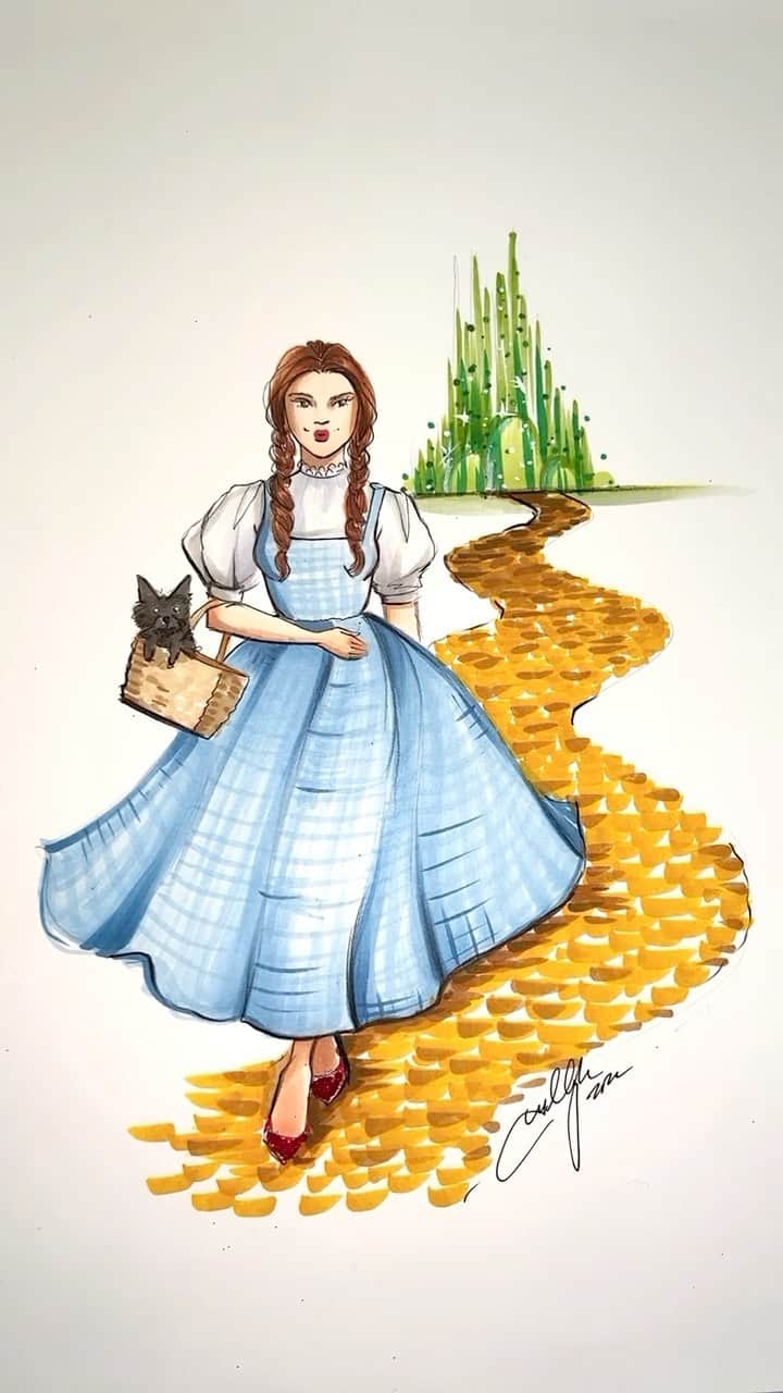Holly Nicholsのインスタグラム：「Over the Rainbow 💕🥰 #wizardofoz #fashionillustration #asmr #copic #relaxing #hnicholsillustration」