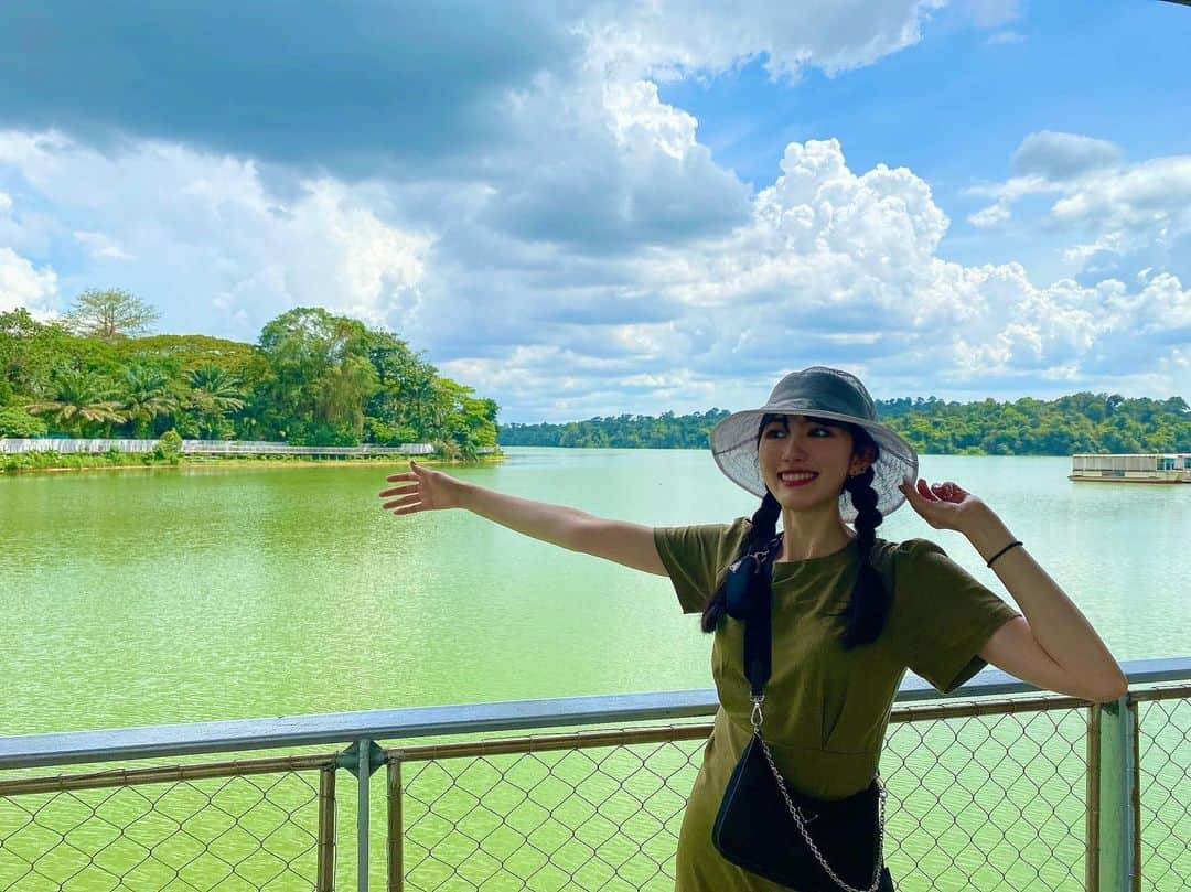 黒田瑞貴のインスタグラム：「🐘🦒🦏🐊🦓🦚🐒 シンガポールのでっかい動物園ですー！  1日あっても回りきれないし、放し飼い？脱走？の子がちょくちょくいて…動物が自由でした😆  サイの飼育員さんのお姉さんに(この心許ない丸太では、サイが本気だしたら出てこれるのでは…)と思って質問すると🙋🏻‍♀️ 「この子は新人だから大丈夫👌それより貴方のバッグ超可愛い！」 と言われました😌うん！  すごく楽しかった🐘！  #シンガポール　#🇸🇬 #Singapore」