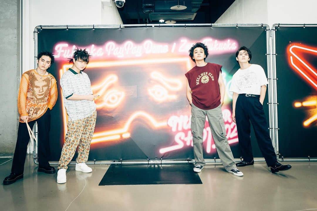 DISH//のインスタグラム：「・ 『NUMBER SHOT 2023』 2023.07.22@福岡 FUKUOKA PayPay DOME/Zepp Fukuoka  #北村匠海 (Vo/G) @take_me_1103  #矢部昌暉 (Cho/G) @pantystar_masaki  #橘柊生 (DJ/Key) @to_i1015  #泉大智 (Dr) @daichi_izumi  #DISH #NUMBERSHOT」
