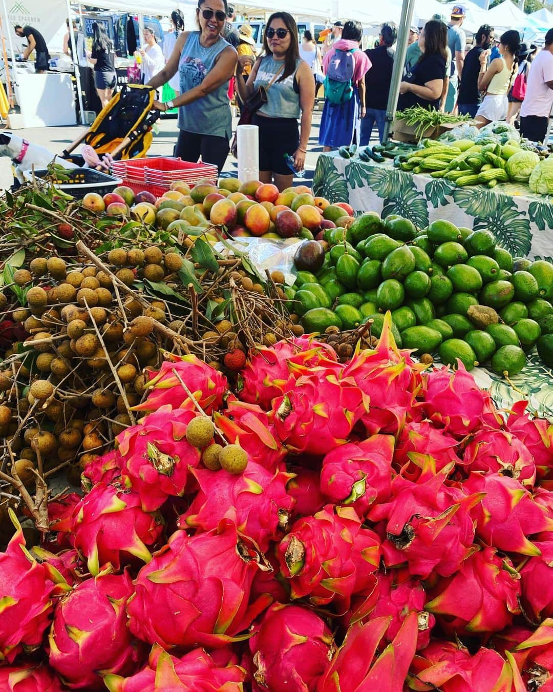 工藤まやさんのインスタグラム写真 - (工藤まやInstagram)「季節のフルーツがいっぱいのファーマーズマーケット。 思い思いのハワイアンプリントがまたいいんだよね❤️💚🩵🤍  #kakaakofarmersmarket  #hawaiianprint #saturday」7月23日 9時12分 - mayahawaii325