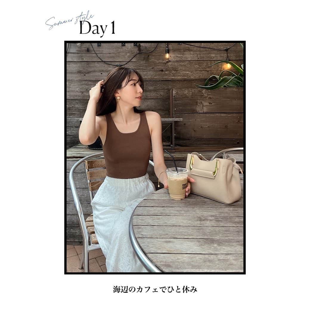 デュラスアンビエントのインスタグラム：「𝑺𝑼𝑴𝑴𝑬𝑹 𝑺𝑻𝒀𝑳𝑬 𝟲 𝒅𝒂𝒚𝒔  ◾︎ DAY 1  都内から少し足を伸ばして、鎌倉までドライブ🚙 潮風が気持ちのいいテラス席でのんびりランチをして、ゆっくりと流れる時間を満喫☕️ 気取らない大人のリラクシースタイルで、品を滲ませて🍃  💡TOPページより最新特集をご覧頂けます✔︎  ＿＿＿＿＿＿＿＿＿＿＿ ✔︎ @ambient_styling #AMBIENT #ambient_official #ambientstyle #アンビエント #夏コーデ #夏服コーデ #きれいめカジュアル #パンツコーデ #カフェ巡り」