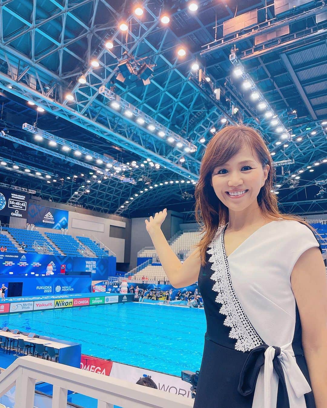 重太みゆきのインスタグラム：「世界水泳✨連日のメダル獲得すごいです🏊‍♀️✨✨  今日からは競泳が盛り上がっていますね！！ いっぱいウルトラ熱い笑顔で応援しましょーーー📣🥰  #世界水泳2023 #世界水泳選手権2023福岡大会  #美有姫 #重田みゆき  #日本水泳連盟評議員」