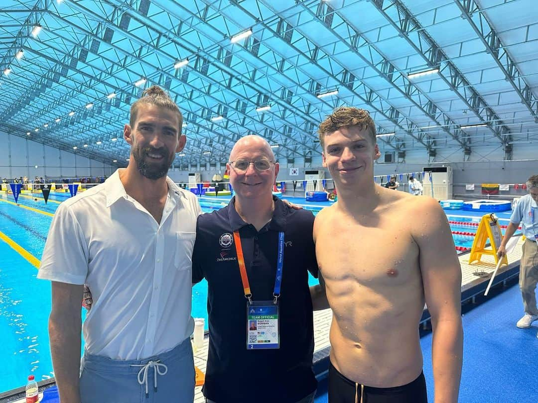 マイケル・フェルプスのインスタグラム：「Congrats to @leon.marchand31 and @coach_bowman !! All records are meant to be broken and I know the work it took to get there… I’m excited to watch your journey」