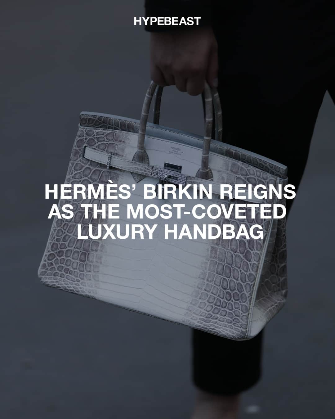 HYPEBEASTさんのインスタグラム写真 - (HYPEBEASTInstagram)「@hypebeaststyle: @hermes is continuing to reign as the most sought-after luxury handbag purveyor, according to data from Google search volume and Instagram sourced by Slingo. The French label’s Birkin takes the top seat as the most coveted designer bag across the globe, having raked in average monthly searches of 159,208 between 2020 and 2023.⁠ ⁠ Even with its astronomical price tag, the product's popularity has not seen a decline; in fact, searches for the bag have only increased over the last three years. The exclusive carry essential's pricing ranges across five to six figures, with the most affordable iterations donning price tags of at least $10,000 USD. On the more expensive side, the diamond Himalayan Birkin 30, which is made from crocodile skin and diamonds, was purchased for $450,000 USD last year.⁠ ⁠ This month, searches for the bag skyrocketed further, following the death of Jane Birkin, the French actress and singer who the high-end accessory is named after. The unprecedented surge in searches for the bag demonstrates the enduring and unparalleled popularity of this high-end accessory, solidifying its status as a timeless fashion icon.⁠ Photo: Jeremy Moeller/Timothy A. Clary/Getty Images」7月23日 19時35分 - hypebeast