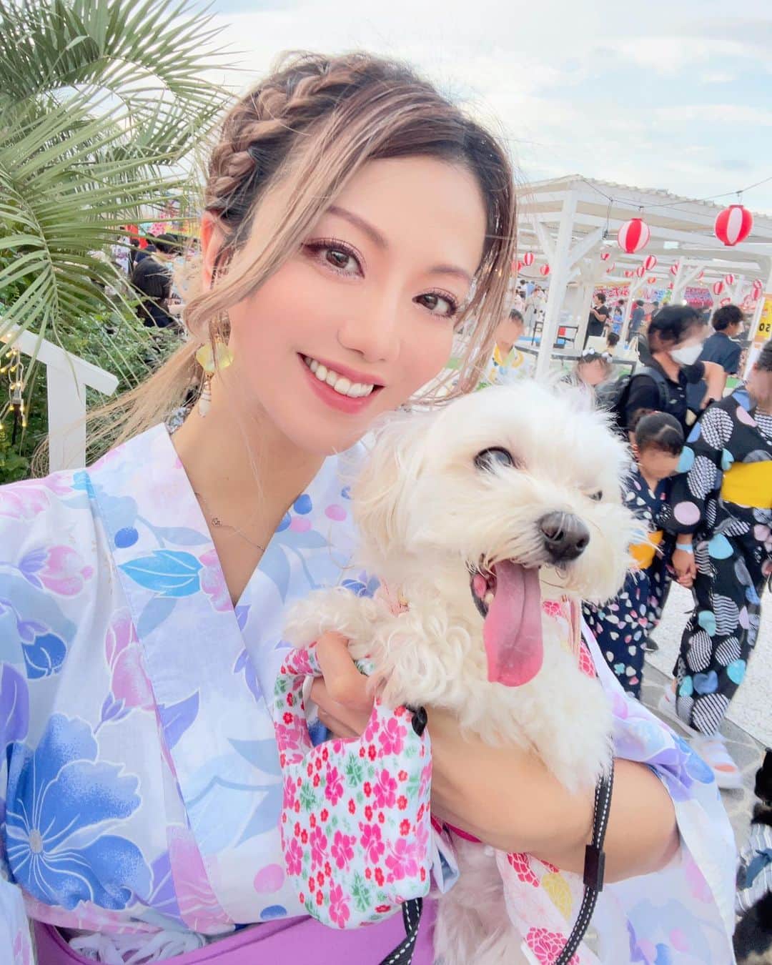 myumyuさんのインスタグラム写真 - (myumyuInstagram)「風強すぎて家出て３秒で鬼はだけた日🌪️ 着付けとヘアメの時間かえせー😂 ぽぽさんも浴衣着てボッサくれ🐶🩷  #わんことお出かけ #まるぷー #maltesepoodle  #浴衣 #yukata #お祭り #夏祭り #japanesegirl #japaneseculture」7月23日 20時39分 - myumyu_travel_bikini