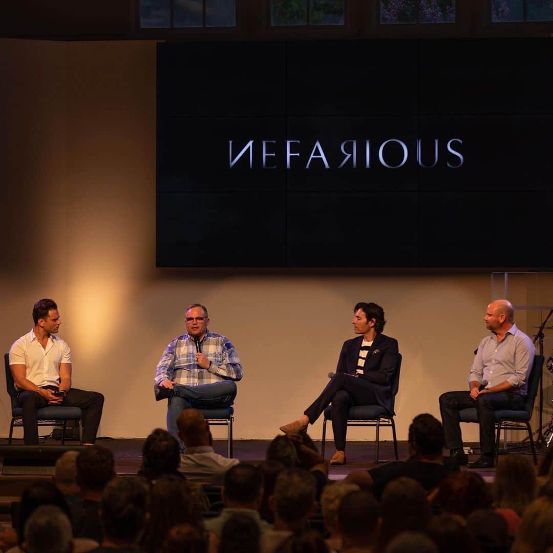 ギャレット・バックストロームのインスタグラム：「We had a blessed night screening the film @nefariousmovie followed by a fruitful panel with the author @stevedeaceshow lead producer Christopher Jones, and lead actor @jordanbelfi We were equipped, educated, and strengthened.   1 Peter 5:8-9 - "Be alert and of sober mind. Your enemy the devil prowls around like a roaring lion looking for someone to devour. Resist him, standing firm in the faith, because you know that the family of believers throughout the world is undergoing the same kind of sufferings."」