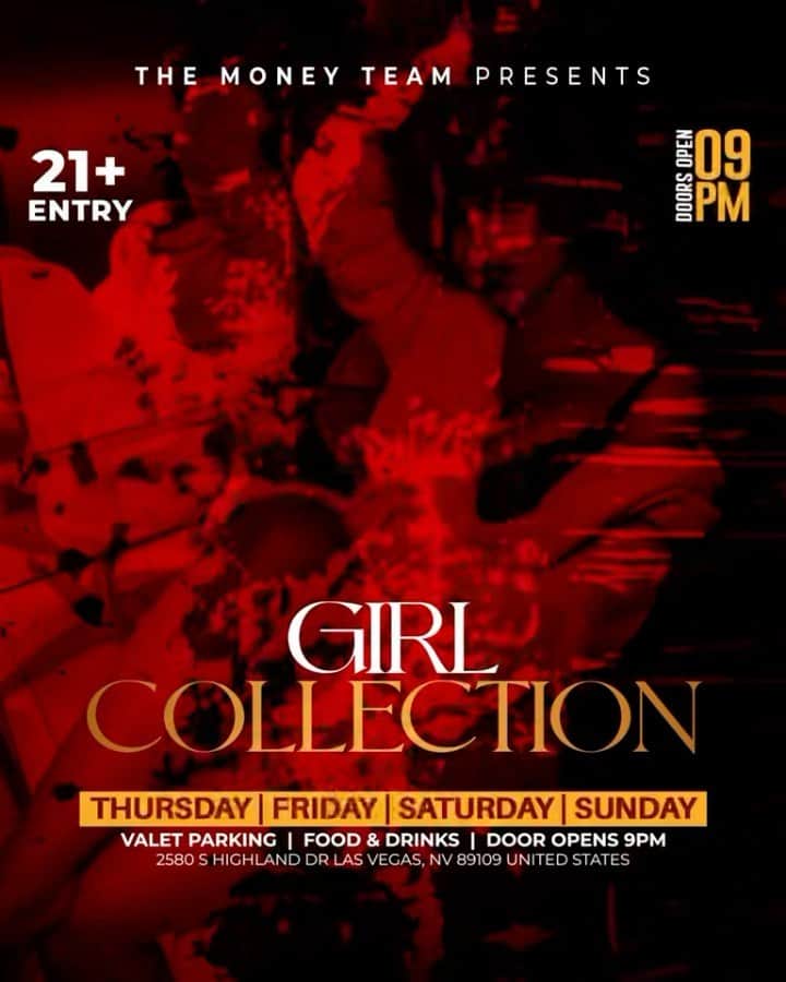 フロイド・メイウェザー・ジュニアのインスタグラム：「GIRL COLLECTION IS THE PLACE TO BE IN VEGAS ALL WEEKEND LONG  DOOR OPENS @ 9:00pm   •THURSDAY •FRIDAY •SATURDAY •SUNDAY  Must be 21 To Enter.  Ladies are welcome with or without male companion.  Come party at the best most luxurious venue in Las Vegas “Girl Collection”  GIRL COLLECTION 2580 S Highland Dr Las Vegas, NV 89109 1 -(844) 447-5758  #GirlCollection  @girl.collection_lv」