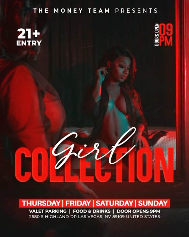 フロイド・メイウェザー・ジュニアのインスタグラム：「GIRL COLLECTION IS THE PLACE TO BE IN VEGAS ALL WEEKEND LONG  DOOR OPENS @ 9:00pm   •THURSDAY •FRIDAY •SATURDAY •SUNDAY  Must be 21 To Enter.  Ladies are welcome with or without male companion.  Come party at the best most luxurious venue in Las Vegas “Girl Collection”  GIRL COLLECTION 2580 S Highland Dr Las Vegas, NV 89109 1 -(844) 447-5758  #GirlCollection  @girl.collection_lv」