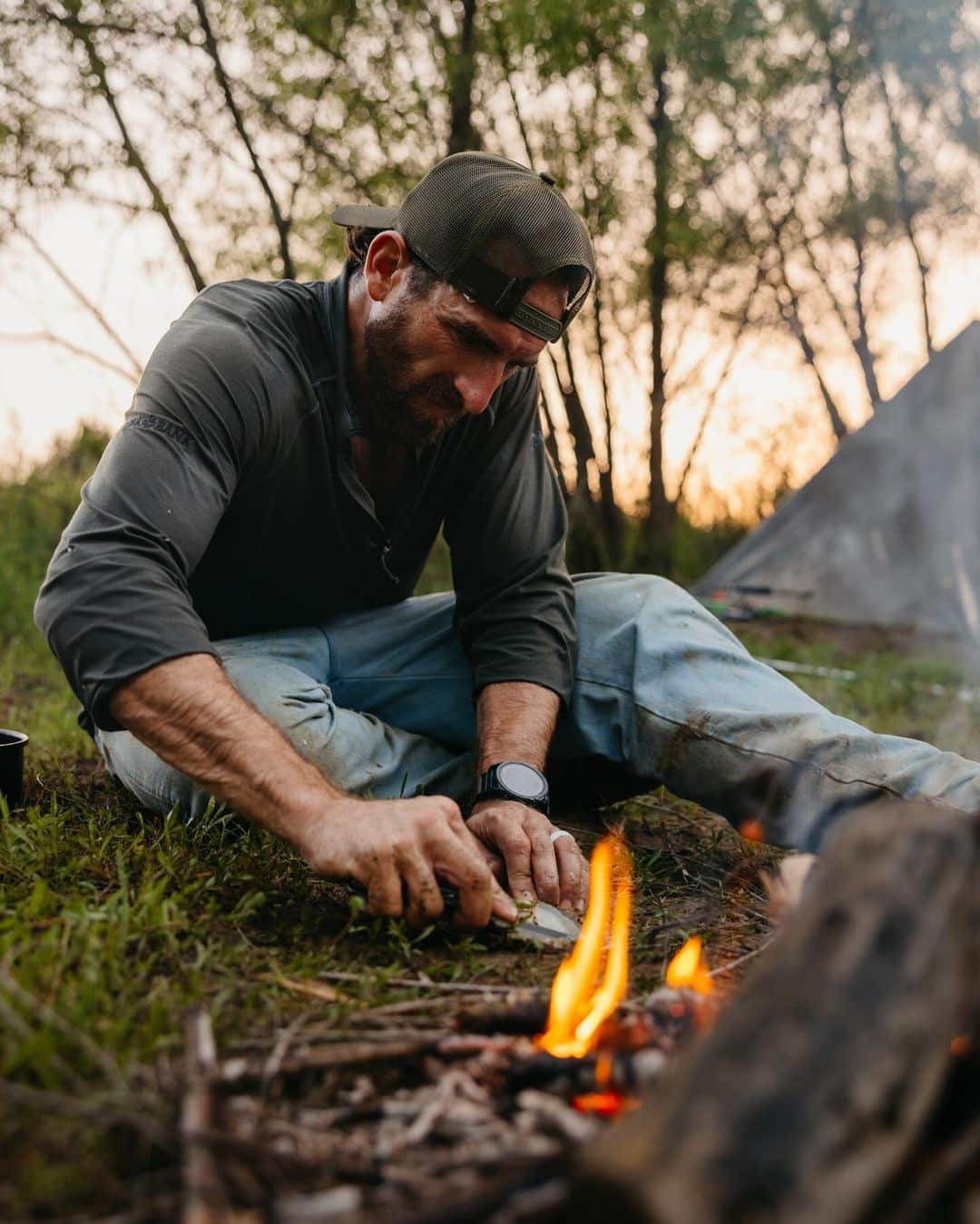 Dude Perfectのインスタグラム：「5 Dudes & 1 Sparky brave the elements and compete to see who can win… The Survival Games! 🔥🏕️  Video goes live next Saturday!」