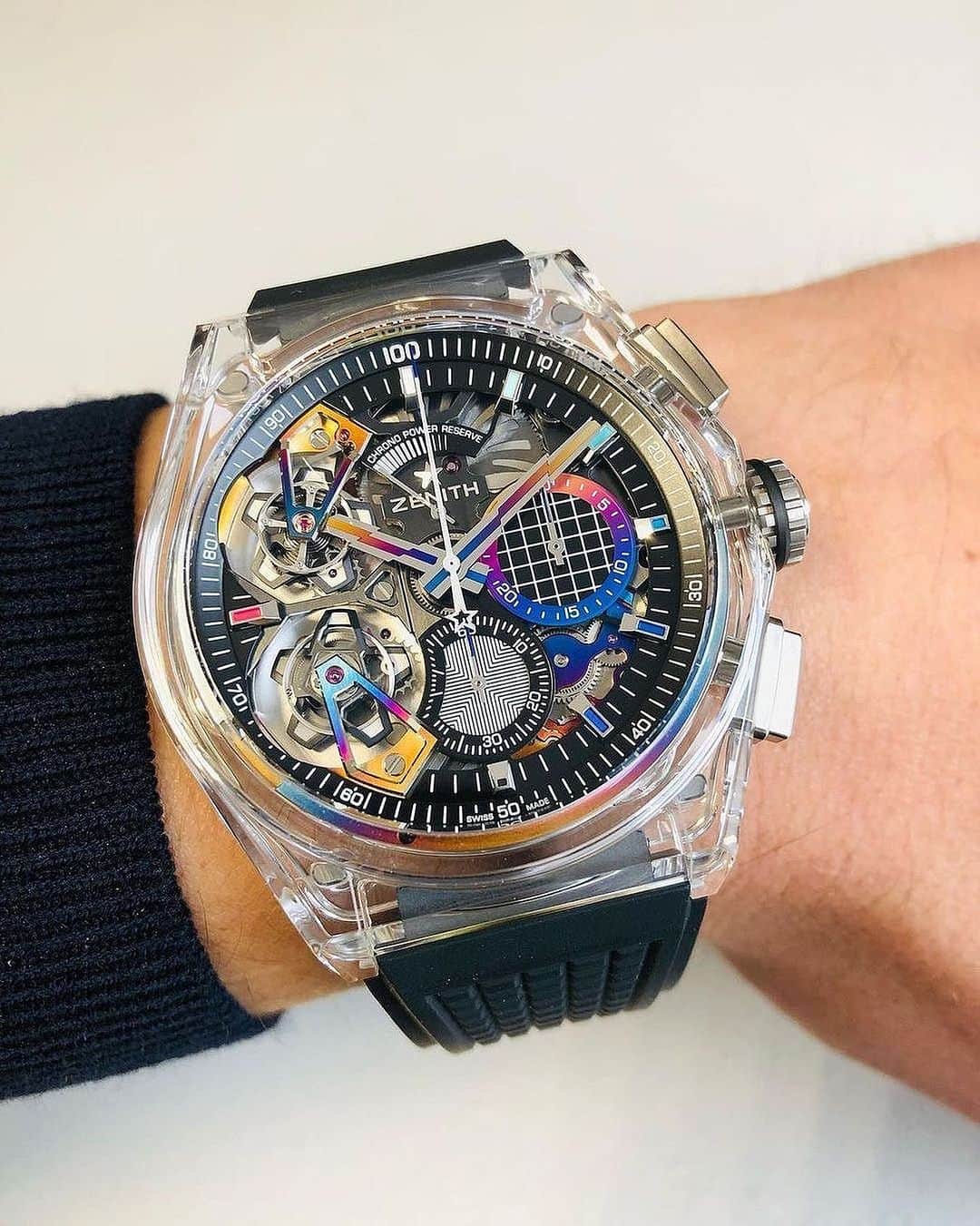 Daily Watchさんのインスタグラム写真 - (Daily WatchInstagram)「Piece unique Zenith Defy Tourbillon Felipe Pantone Edition. Sold for CHF 480.000 at Only Watch 2021 🔥 Featuring a transparent sapphire case, a double tourbillon and 1/100th of a second chronograph. Photo by @romain.marietta」7月24日 5時56分 - dailywatch
