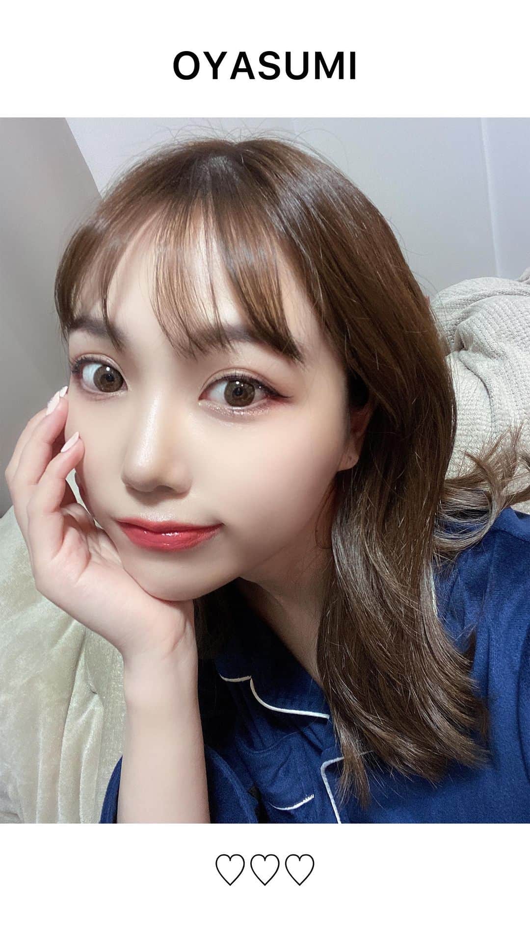 石川晶子（あきぽよ）のインスタグラム：「眠たいときの🥱おやすみモード  だいぶ前のだけど、 このくらいの髪の長さに戻そうかな？  #自撮り#セルフィー #寝る前#パジャマ#おやすみなさい #まじで適当な投稿でごめん」