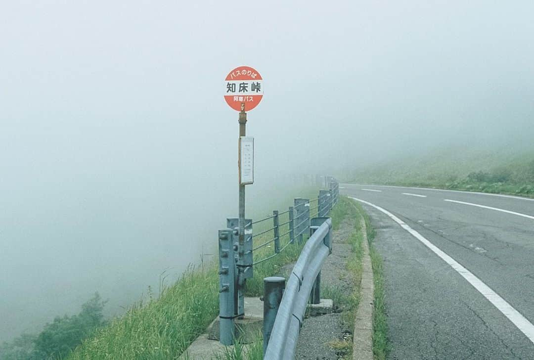 小川紗良のインスタグラム：「#film #filmphotography #fog #nature #busstop #北海道 #斜里 #知床 #知床峠 #霧 #自然 #バス停」