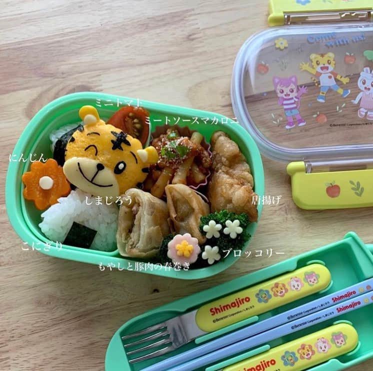 こどもちゃれんじ【公式】さんのインスタグラム写真 - (こどもちゃれんじ【公式】Instagram)「【素敵な✨しまじろうのお弁当🍙をご紹介😋】  @akipu__babyfood さんが とっても素敵なしまじろう弁当を作ってくださったので紹介させてください💕  𓂃◌𓈒𓐍 　　　 3歳3か月幼児食𓌉◯𓇋  ② lunchbox ꪑꫀꪀꪊ ・しまじろう ・こにぎり ・ミートソースマカロニ ・もやしと豚肉の春巻き ・唐揚げ ・ブロッコリー ・にんじん ・ミニトマト  しまじろうの360mlサイズのお弁当箱で しまじろう弁当を作ってみました🐯 ちょっと口でかい気がする。。。笑  カトラリーとお箸のセットも同じデザイン🥢  届いて開封したら、息子がめちゃくちゃ喜んで 「ママ、お弁当作る？」って永遠に聞いてきました🤣笑  今日はちょうど実家に息子を預けて検診の日だったので お弁当を作って預けてきました🍙  蓋を外して、レンチンも可能なので 冷や飯苦手な息子にはありがたいです👦🏼  お弁当もカトラリーセットも食洗機対応で 安心の日本製でデザインもとっても可愛い🙆‍♀️  高さもしっかりあるのではみ出ているように見える しまじろうも崩れずに蓋を閉められました👏 　　 𓂃◌𓈒𓐍  お子さまの喜ぶ姿が目に浮かびます😍 素敵な投稿をありがとうございました⭐️  皆さまのおうちの #しまじろうプレート もぜひ教えてください🎶 タグ付けもお忘れなく✌️  #こどもちゃれんじ#しまじろう#しまじろうプレート#幼児食#幼稚園#園児#年少#年少さん#年中#年中さん#年長#年長さん#しまじろう弁当#手作り#親子で楽しもう」7月24日 12時40分 - kodomochallenge