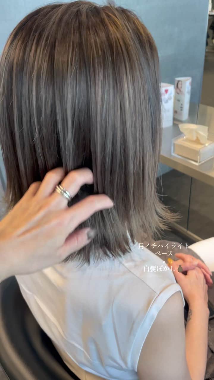 YUMIKOのインスタグラム：「月いちハイライトを8枚くらいづつ増やしてます 人気のカラー⤴︎  白髪気になる方もこんな感じにできちゃいます☺︎  ちなみにビカクストレートもしてます✨  #札幌美容師#札幌美容室#ミニボブ#白髪ぼかし #ボブ#外ハネボブ  #결혼식#헤어#미용실#イルミナカラー#イルミニスト#2023トレンド#髪質改善#ハイライト#ボブ#札幌ボブ#札幌カット#札幌ママ#札幌白髪ぼかし」