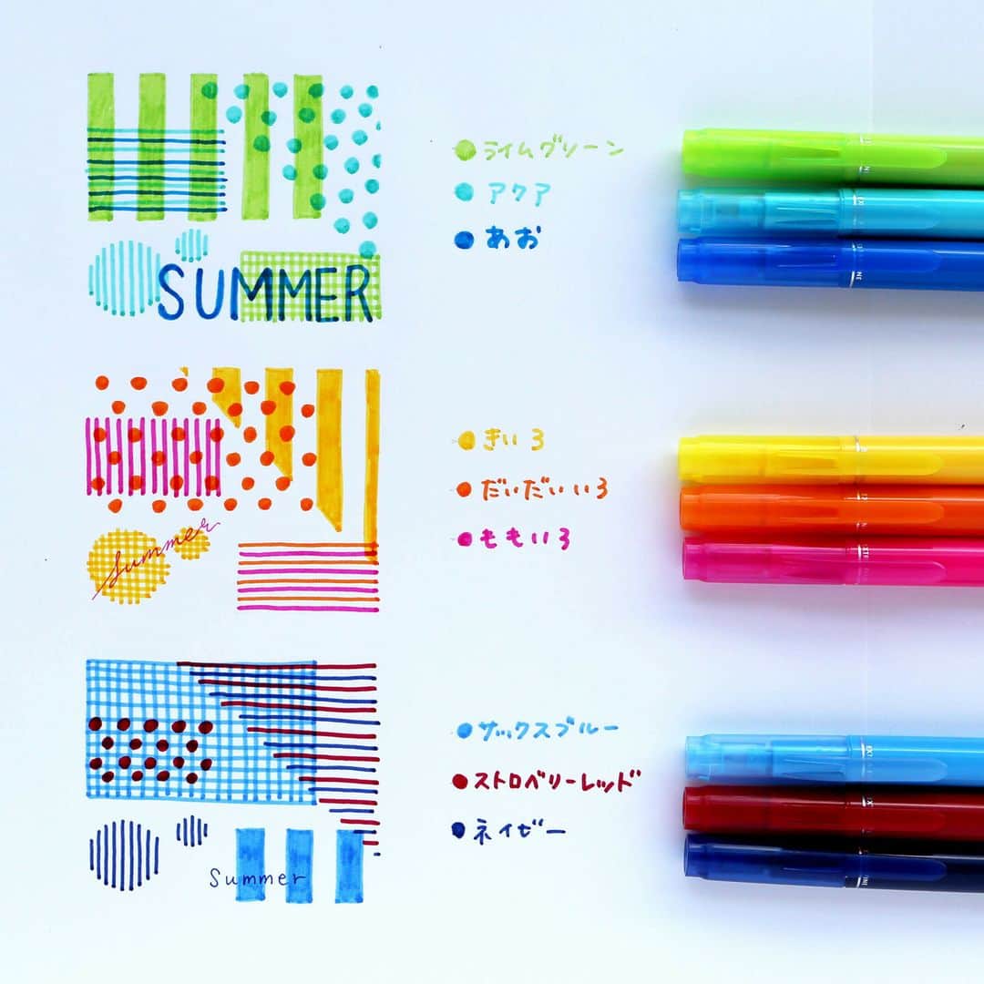 トンボ鉛筆さんのインスタグラム写真 - (トンボ鉛筆Instagram)「#プレイカラーK3色組合せパターン 🎨 全36色の水性マーカー「プレイカラーK」から夏をイメージした配色3パターンを選んでみました！  普段はなかなか使わないビビットな色合いを思い切って使ってみると、夏らしい元気なイメージに✨  メッセージカードやイラスト等で使うと、季節感が演出できますよ👍 同じイラストを描いても、配色パターンを変えるだけで雰囲気がガラッと変えられます！  #トンボ鉛筆 #tombowpencil #tombow #文房具 #文具好き #文房具好き #文房具好きな人と繋がりたい #stationery #stationerylove #stationeryaddict #文房具好き #プレイカラーK #playcolor #プレイカラー #配色 #色見本 #勉強 #勉強垢 #ぶんぼうぐ #ペン #ノート #ノート術 #夏色 #夏 #summer」7月24日 16時41分 - tombowpencil
