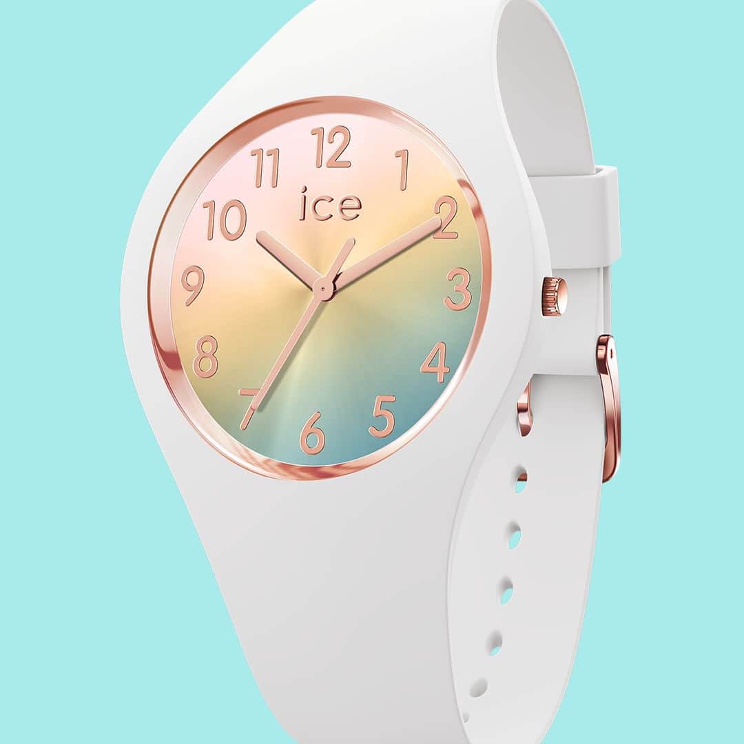 のインスタグラム：「Offer your wrist a cocktail of vibrant colours with the ICE sunset rainbow watch! 🌈✨💙  #icewatch #icesunset #sunset #rainbow  #summertime #summer #trendy #fashion #colorful」