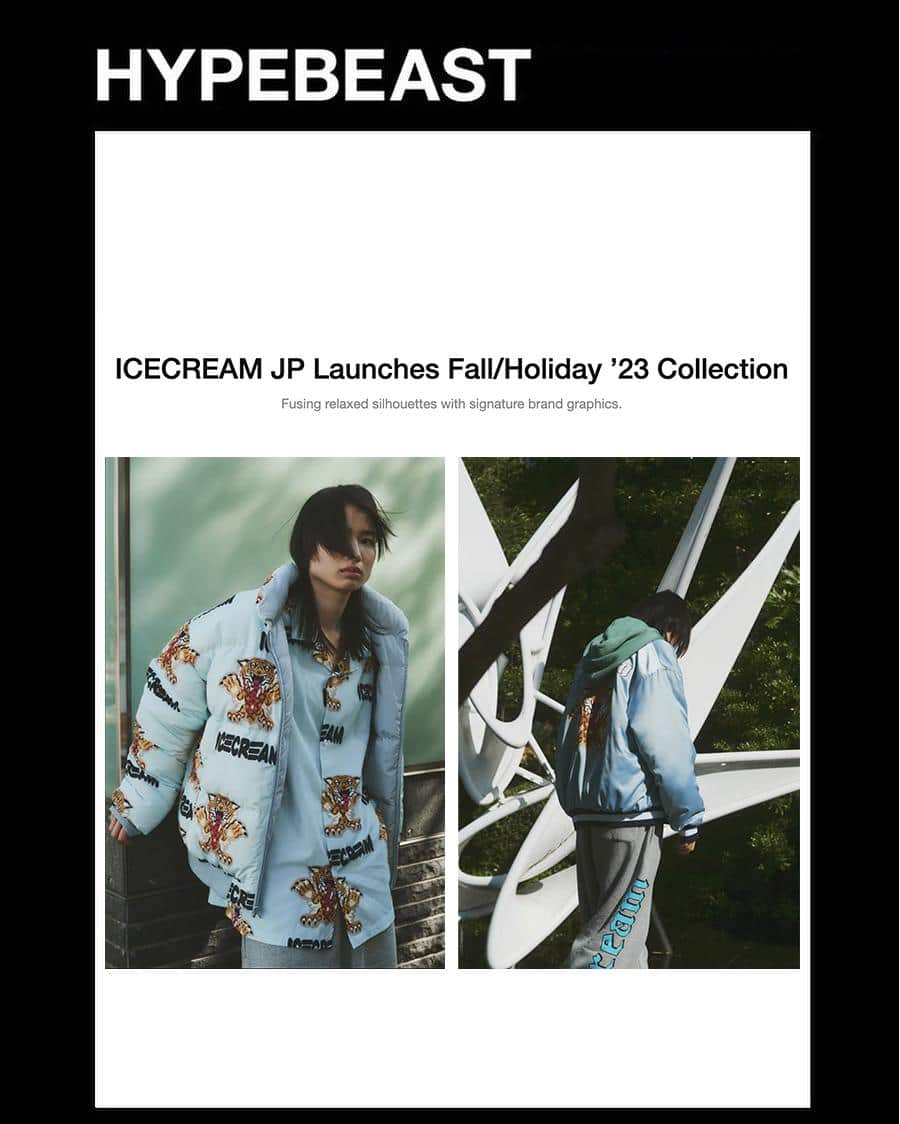 ビリオネア・ボーイズ・クラブのインスタグラム：「. PRESS INFO. HYPEBEAST @hypebeast  https://hypebeast.com . ICECREAM JP 2023 FALL/HOLIDAY をご紹介いただきました。 #BILLIONAIREBOYSCLUB #ICECREAM #PHARRELL #PHARRELLWILLIAMS #BBCICECREAM #Harajuku #Tokyo #Japan #ビリオネアボーイズクラブ #アイスクリーム」