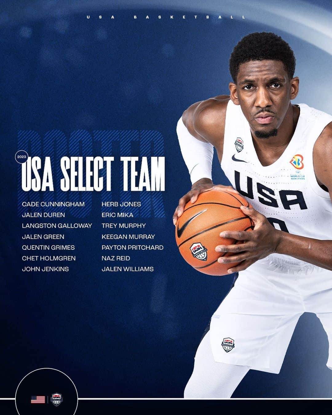 NBAさんのインスタグラム写真 - (NBAInstagram)「The USA Select Team to train with 🇺🇸 #USABMNT ahead of the @fibawc 👊  The roster includes 11 current @NBA athletes, along with three veterans of the NBA, @nbagleague & USA Basketball.」7月25日 5時11分 - nba