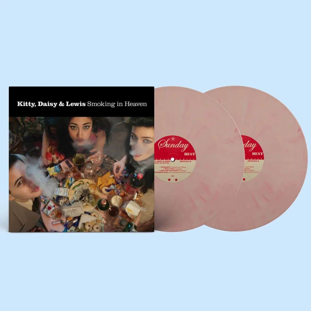 キティー・デイジー＆ルイスのインスタグラム：「'Smoking in Heaven' is back! After 12 years, our second studio album is receiving its long-awaited re-issue on double Pink Smoke vinyl.  Out 20th October - hit the link in bio to PRE ORDER your copy 🩷🚬」