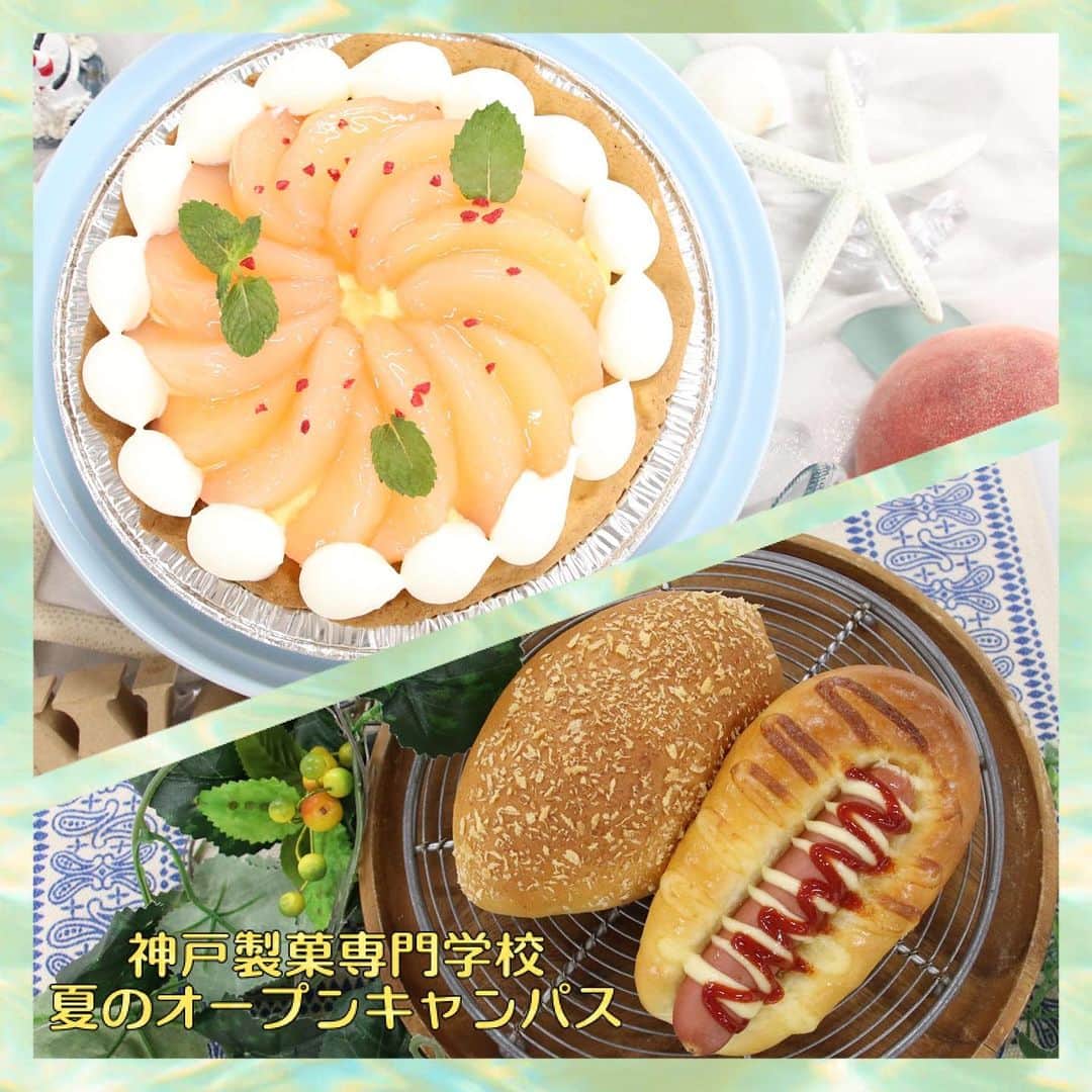 神戸製菓専門学校（公式）のインスタグラム：「🌈2023年度 夏のオープンキャンパス 第1弾☀️🌈  洋菓子は #桃のタルト パンは #カレーパン #ウインナーロール  に挑戦しました❗️😆 お菓子やパンを仕事にする魅力が 伝わりましたでしょうか😊  夏休み、様々なメニューで 皆さまのご来校お待ちしています✨  おひとりでも、お友達やご家族とでも大歓迎🙌  開催メニューは画像を最後まで スワイプしてチェックしてくださいね🌺  #神戸製菓 #神戸製菓専門学校 #オープンキャンパス #夏休み #製菓専門学校 #製菓 #製菓学校 #パティシエ #お菓子作り #パン作り #パン職人 #ブーランジェ #パン屋 #神戸 #三ノ宮 #pattistagram2023」