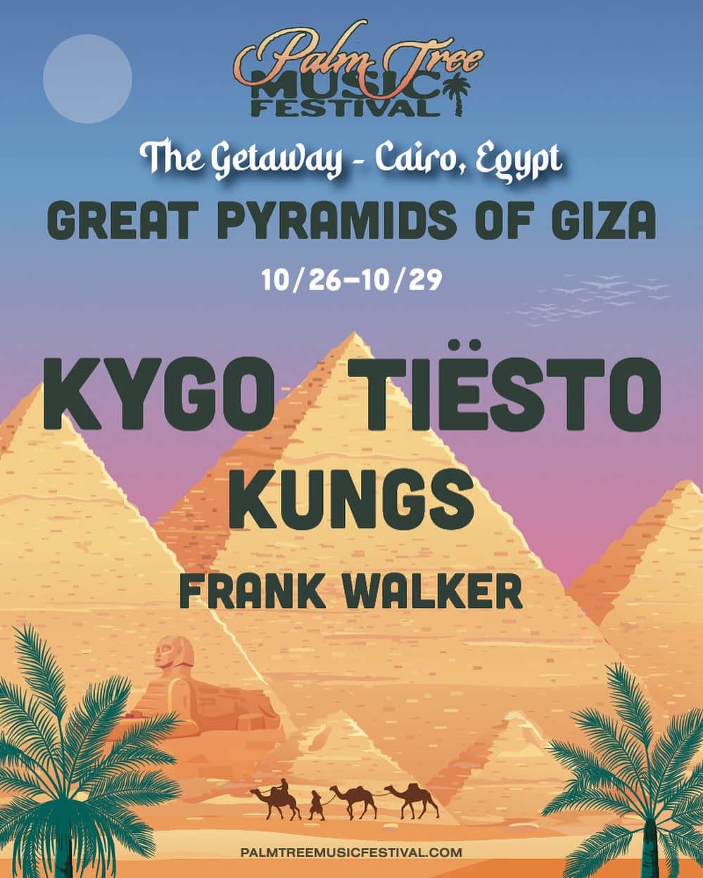 KYGOのインスタグラム：「Can't wait to spend 4 days in the desert and perform for the first time in Egypt at the Great Pyramids of Giza with some special guests! 🐪 Link in bio to sign up for pre-sale access 🌴」