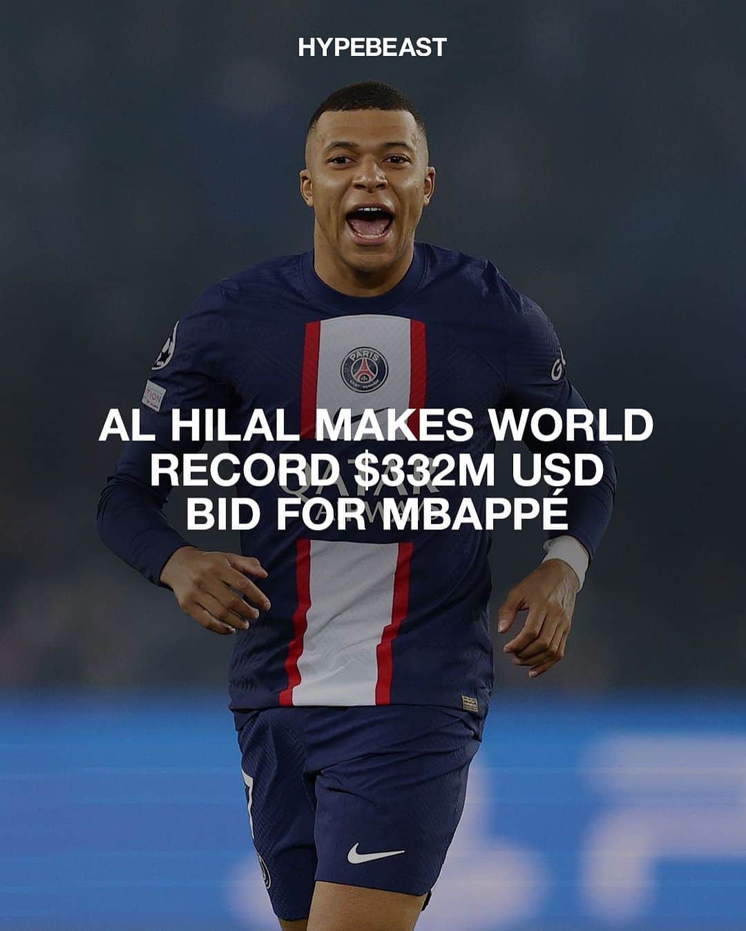 HYPEBEASTさんのインスタグラム写真 - (HYPEBEASTInstagram)「UPDATE: @psg has accepted @alhilal’s record bid for @k.mbappe at $332M USD.  The move has come following the news that PSG left Mbappé out of its squad for its pre-season tour of Japan, with the French champions determined to sell Mbappé unless he signs a new contract. PSG is also willing to accept Al-Hilal’s offer, but there have been no talks between Al-Hilal and Mbappé.⁠ ⁠ However, Al-Hilal will continue to attempt to sign Mbappé for a world-record fee and salary and are mindful that it may suit the France captain to come for only one season, with Mbappé expected to sign for Real Madrid next summer.⁠ ⁠ Al-Hilal is prepared to pay Mbappé a world-record salary of €700m (approx. $775m USD), which is a weekly wage of €13m (approx. 14.4m USD).⁠ ⁠ Additionally, if Al-Hilal was to get its record-breaking deal over the line, it would destroy football’s financial norm, following the club’s attempt to sign Lionel Messi for more than £350m GBP a year from PSG, before the Argentina forward opted to move to Inter Miami.⁠ Photo: Getty Images」7月25日 0時03分 - hypebeast