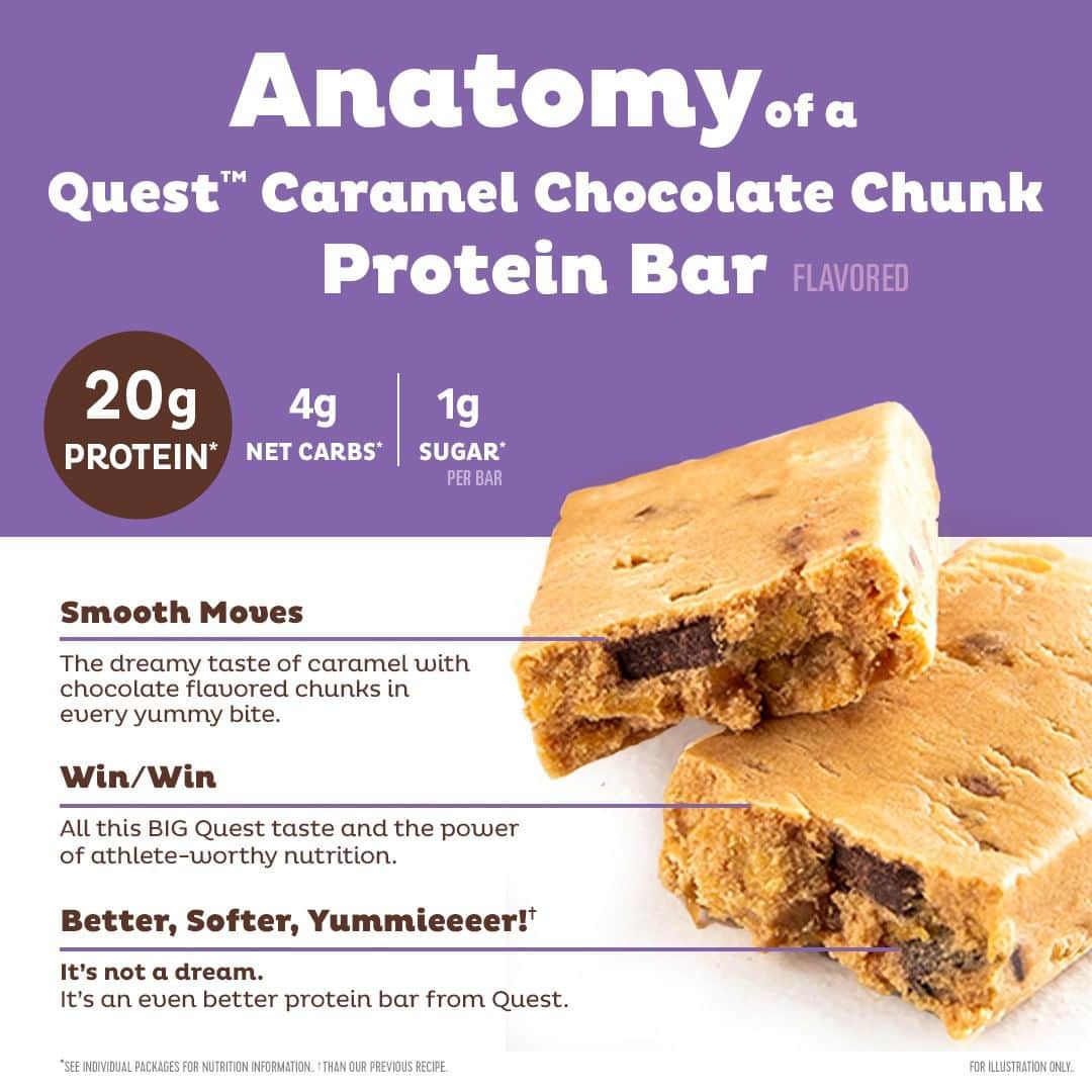 questnutritionのインスタグラム：「Quest Classroom session! Today we’re learning about the Better, Softer, Yummieeeer Caramel Chocolate Chunk #QuestBar. 💪💜🍫 Who loves this flavor? 🤓 #OnaQuest #QuestNutrition」