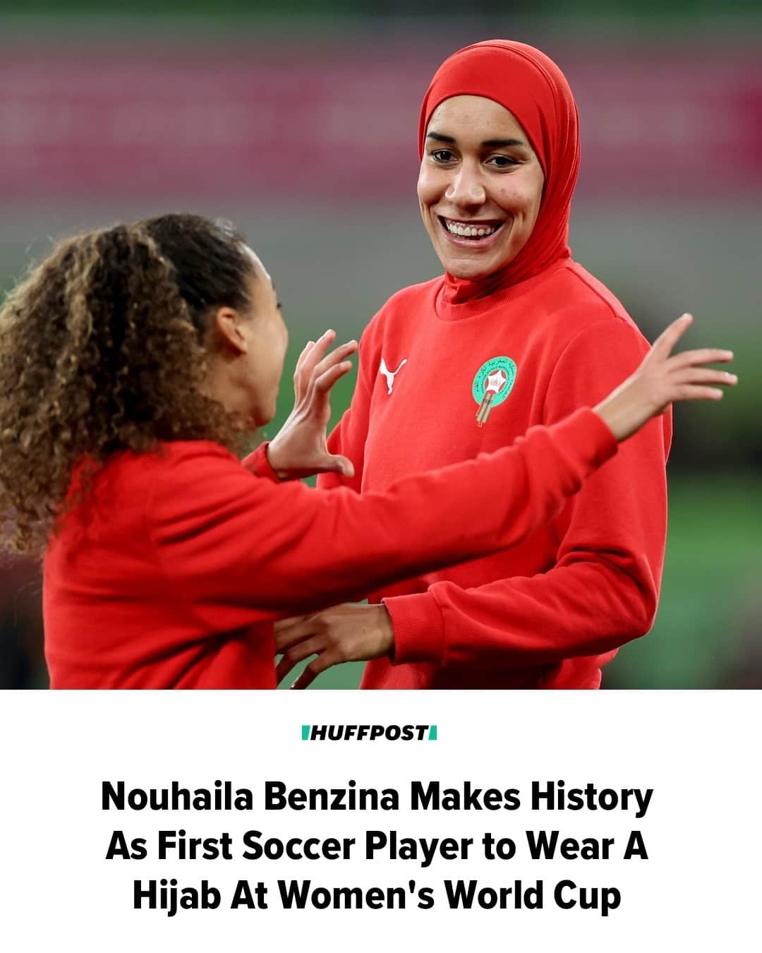 Huffington Postのインスタグラム：「Nouhaila Benzina made history on Monday when she stepped onto the Women’s World Cup pitch to warm up with her soccer team — while wearing a hijab.⁠ ⁠ The Moroccan squad ended up facing a pretty brutal defeat at the hands of the two-time World Cup champions Germany, losing 6-0, when playing in Melbourne, Australia.⁠ ⁠ But the team had a victory in another sense because their player Benzina is the first player to ever wear the Muslim head covering at such a senior level of soccer. ⁠ Although she was benched for Morocco’s Group H match against Germany, supporters are hoping her impact will still be felt around the world.⁠ ⁠ The co-founder of the Muslim Women in Sports Network, Assmaah Helal, said: "Girls will look at Benzina (and think), 'That could be me.'"⁠ ⁠ “Also the policymakers, the decision-makers, the administrators will say, "We need to do more in our country to create these accepting and open and inclusive spaces for women and girls to participate in the game.'"⁠ ⁠ Read more at our link in bio. // 📷️ Getty Images // 🖊️ Kate Nicholson」