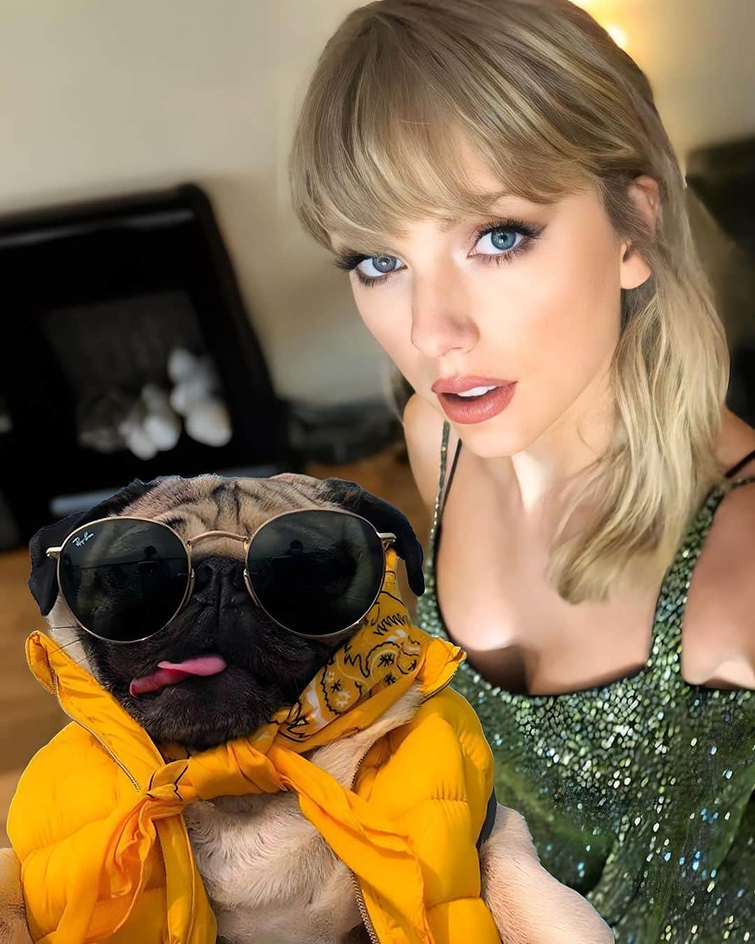 itsdougthepugのインスタグラム：「“When AI fulfills ur celebrity selfie dreams” -Doug   #taylorswift #harrystyles #selenagomez #beyonce」