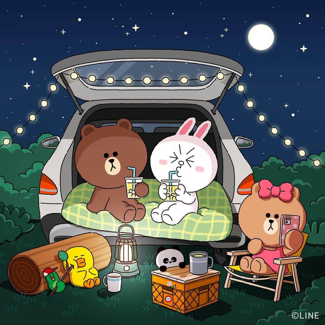 LINE FRIENDSさんのインスタグラム写真 - (LINE FRIENDSInstagram)「Chilling summer night, sipping lemonade in the car, with stars-falling sky. 🍋🌌  #BROWN #CONY #SALLY #CHOCO #PANGYO #EDWARD #LINEFRIENDS #carcamping #summer #lemonade」7月25日 18時00分 - linefriends