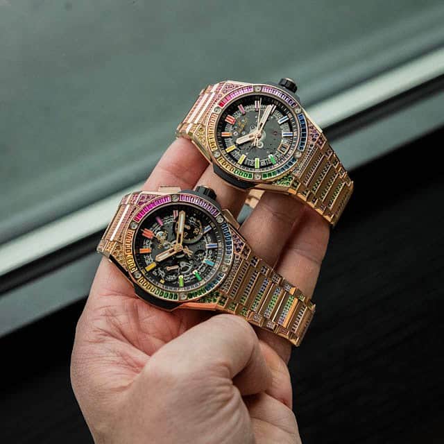 Daily Watchさんのインスタグラム写真 - (Daily WatchInstagram)「@hublot Big Bang Integrated Time Only and Chronograph King Gold: two great extravert timepieces full of colour. Which one would you pick? #hublot #hublotrainbow」7月25日 19時12分 - dailywatch
