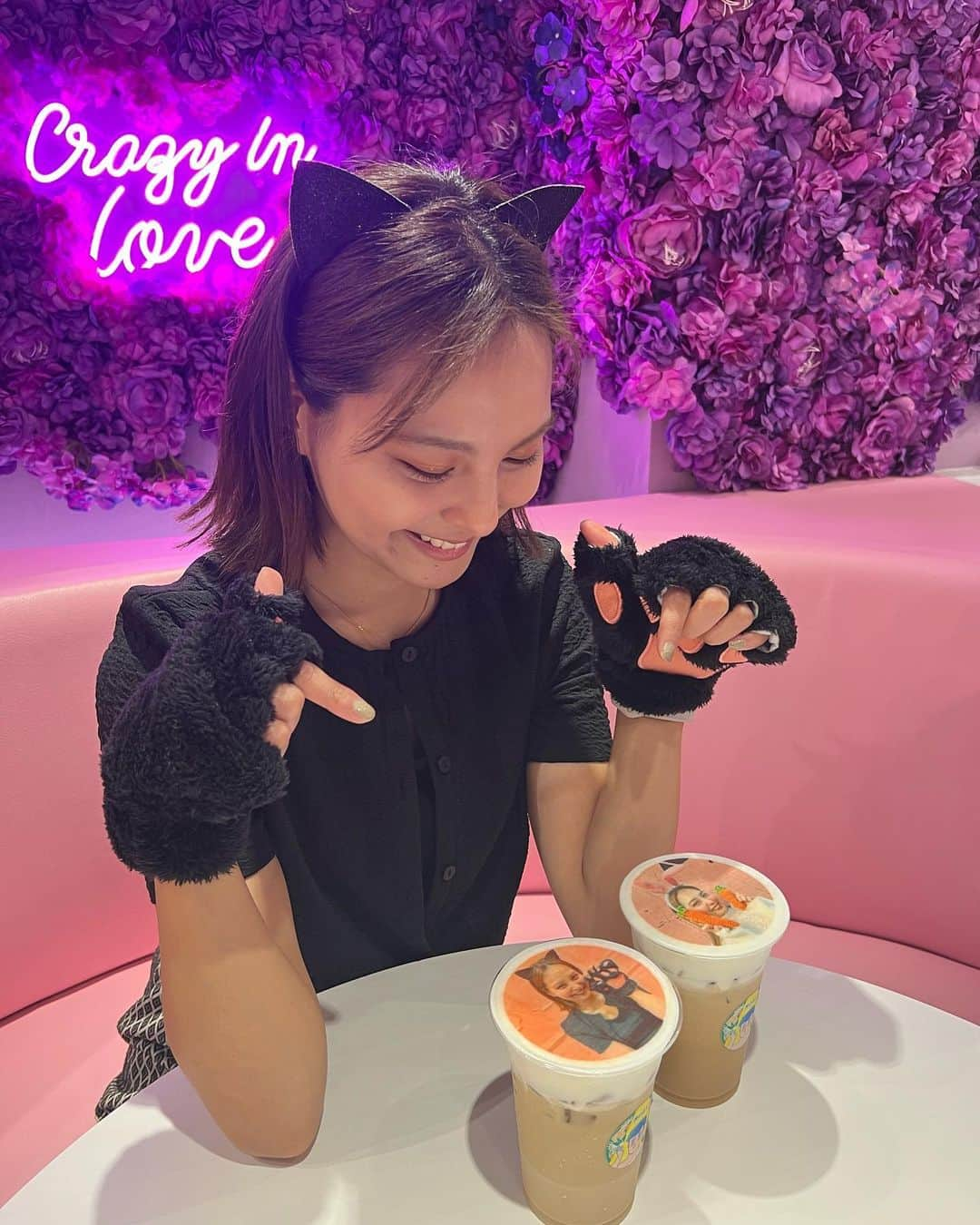 山口厚子のインスタグラム：「推しをプリントできるカフェ見つけたよん😋💛  試しに自分のでやってみた😂✨ 新大久保行ったらぜひやってみて〜🍭  #新大久保 #プリントカフェ @namchini82cafe」