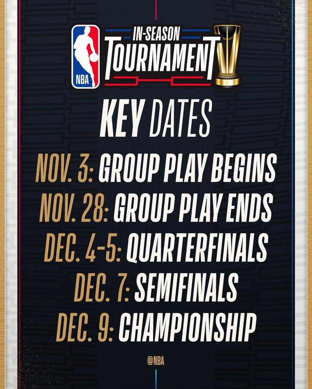 NBAさんのインスタグラム写真 - (NBAInstagram)「Mark your calendars...  A look ahead to some important dates for the upcoming inaugural NBA In-Season Tournament 🗓️  More info at the link in bio.」7月26日 3時35分 - nba