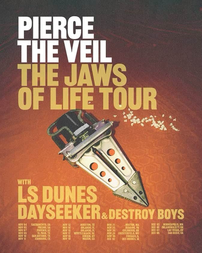 Jaime Preciadoさんのインスタグラム写真 - (Jaime PreciadoInstagram)「Let the Chaos Begin!!! 🤯🤘🏼  The Jaws Of Life Tour is coming to North America with @LSDunes, @Dayseeker and @Destroyboys 💛  Pre-sale and VIP start TODAY at 12pm local time. Text us at: +16194923894 for the pre-sale code. Tickets go on sale this Friday, July 28th at 10am local time.」7月26日 7時48分 - ptvjaime