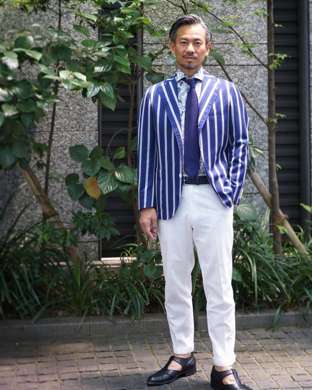 のインスタグラム：「Regatta Stripes Jacket × White Pants  #regattajacket  #ジャケット #オーダースーツ #オーダータキシード #mensfashion」