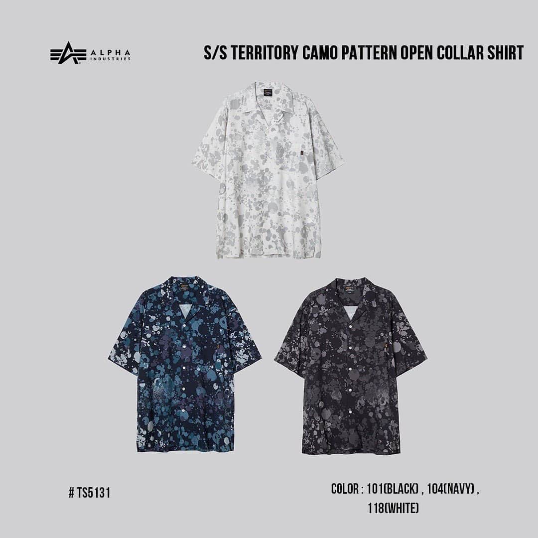 ALPHA INDUSTRIES JAPANさんのインスタグラム写真 - (ALPHA INDUSTRIES JAPANInstagram)「S/S TERRITORY CAMO PATTERN OPEN COLLAR SHIRT # TS5131 ¥8,800(in tax) Color : 101(BLACK) , 104(NAVY) , 118(WHITE) Size : M , L , XL  BALOON WIDE CARGO PANTS # TB1068 ¥14,850(in tax) Color : 001(BLACK) , 019(OLIVE) , 057(OFF WHITE) Size : S , M , L , XL  #alpha_industries_japan  #alpha_industries  #ALPHAINDUSTRIES #ALPHA #ALPHASHOP #MA1」7月26日 18時03分 - alpha_industries_japan