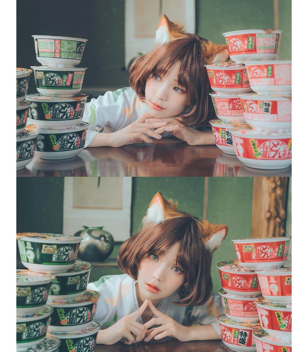 Elyさんのインスタグラム写真 - (ElyInstagram)「The Taisho-style little fox~ Her favorite is the Kitsune Udon🦊💗 Full 40 pics in this month set A💌  ✧～✧～✧ どんぎつねちゃんはきつねうどんが大好き💕 今月のAセット写真は40枚以上ありますよ✨ ✧～✧～✧ 大正風格的小狐狸~ 最喜歡的是油豆腐烏龍麵 但是如果你想換換口味吃天婦羅蕎麥麵 雖然她會鬧小脾氣，還是會陪你一起享用~🦊💗  有劇情的完整寫真組(40p)收錄在本月A組♡  #ely #elycosplay #cosplay #どんぎつね #どん兵衛」7月26日 14時51分 - eeelyeee