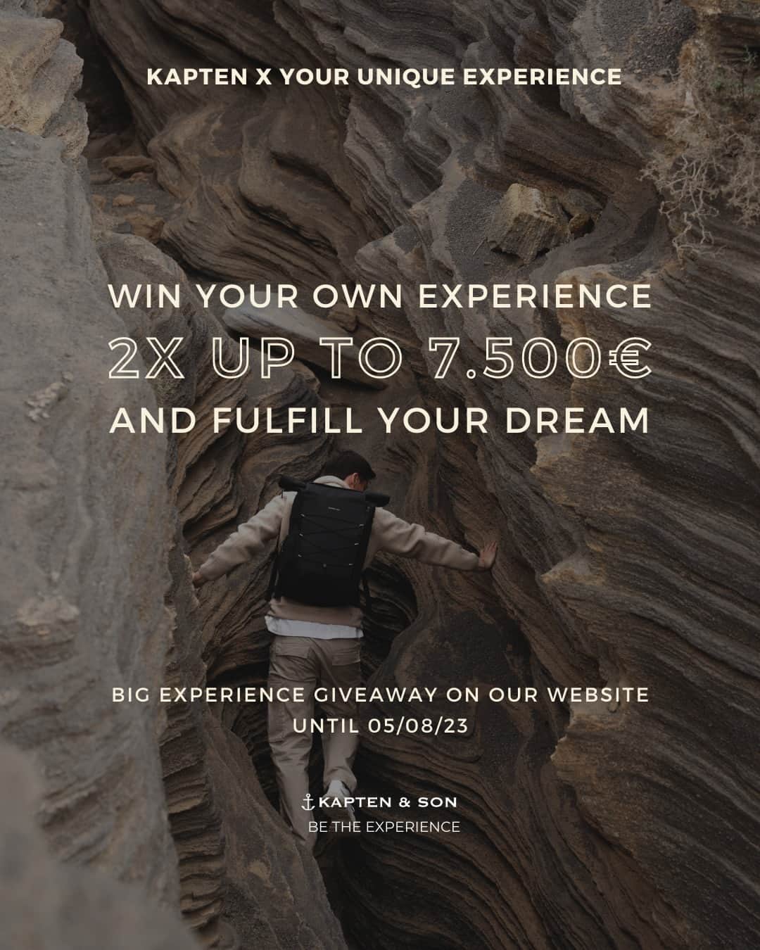 Kapten & Sonさんのインスタグラム写真 - (Kapten & SonInstagram)「WIN WIN WIN 💥 KAPTEN x YOUR UNIQUE EXPERIENCE⁣ 2x BIG EXPERIENCE GIVEAWAY UP TO 7.500€ on our website until 05/08/2023! 🤫⁣ ⁣ Take the opportunity and WIN YOUR OWN EXPERIENCE NOW and fulfill your dream!⁣ ⁣ HOW TO TAKE PART?⁣ ⁃ Get on our Website kapten-son.com (Link in Bio!)⁣ ⁃ Click on the Giveaway page⁣ ⁃ Type in your name, mail, age, your biggest dream and your Instagram-Handle⁣ - Confirm your application on the link you receive per mail⁣ ⁣ Stay tuned and keep an eye on our Instagram channels for updates.⁣ Fingers crossed for you! 🤞⁣ ⁣ Our Giveaway ends on 05/08/2023 10AM CHEST.⁣ ⁣ Our Terms and Conditions: https://kaptenandson.zendesk.com/hc/en-gb/articles/360010604159-Terms-and-conditions-Kapten-Son-raffles⁣ ⁣ #bekapten #betheexperience #experiencetheunexpected⁣」7月26日 15時30分 - kaptenandson